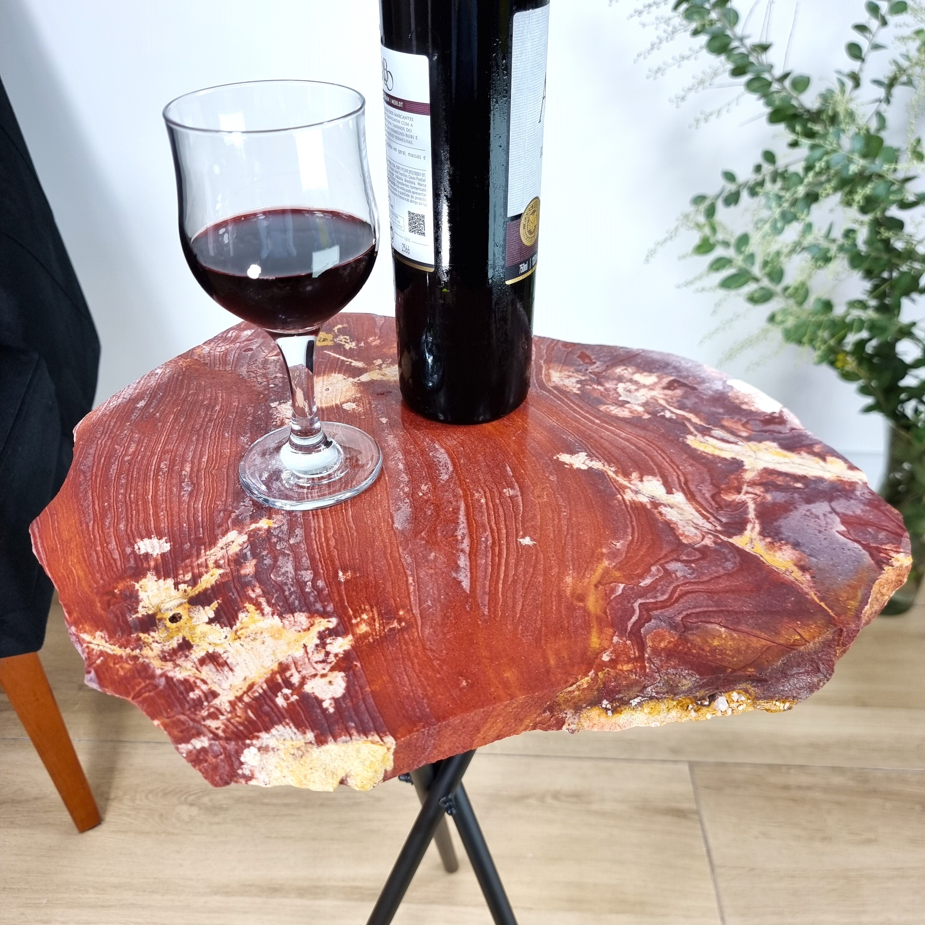 Red Jasper Side Table - Red Jasper Stone Table Top with with Black legs 23 inches high, total weight 11 pounds