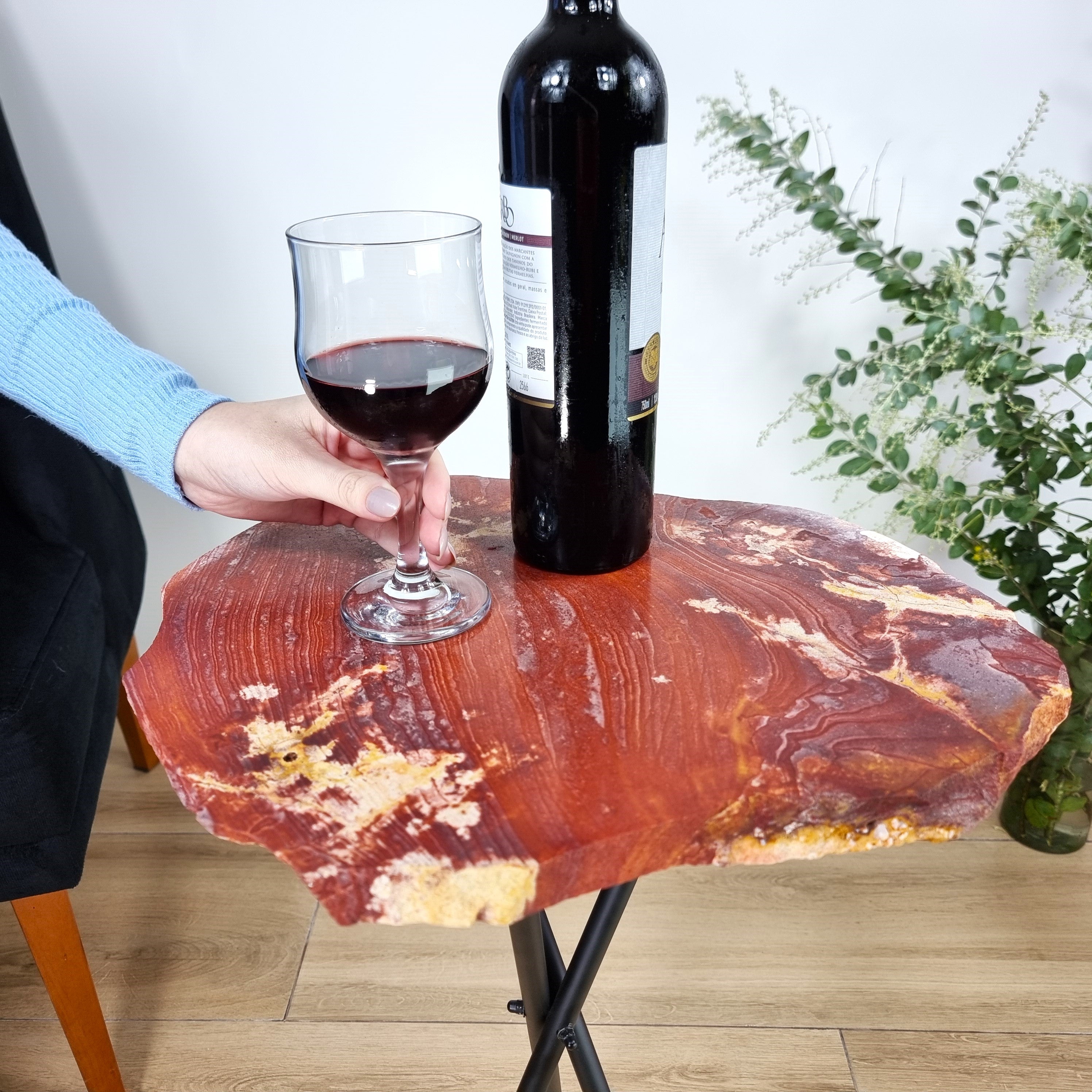Red Jasper Side Table - Red Jasper Stone Table Top with with Black legs 23 inches high, total weight 11 pounds