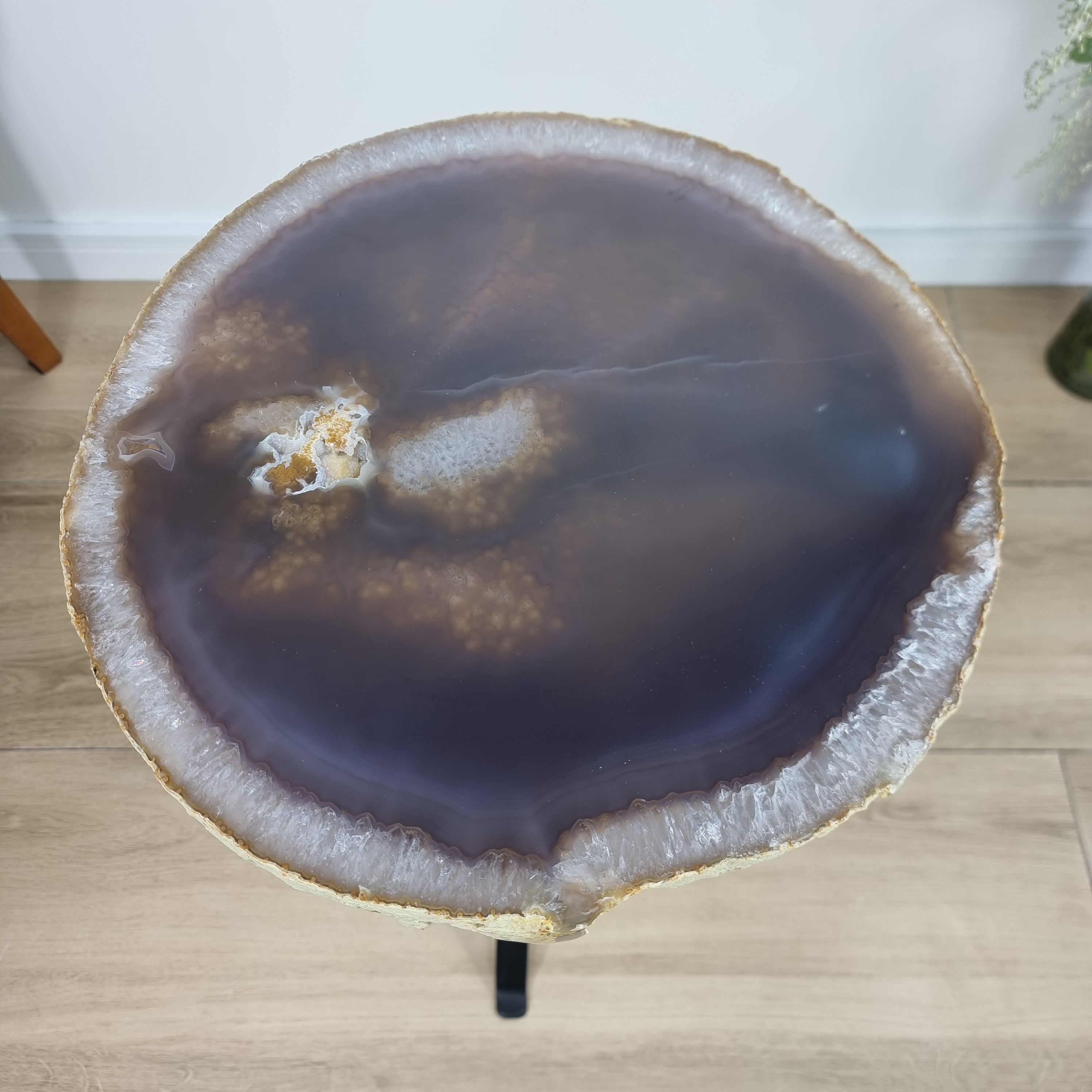 Side Table Natural Agates Thin Plates golden base 60 cm high, total weight 5 kg