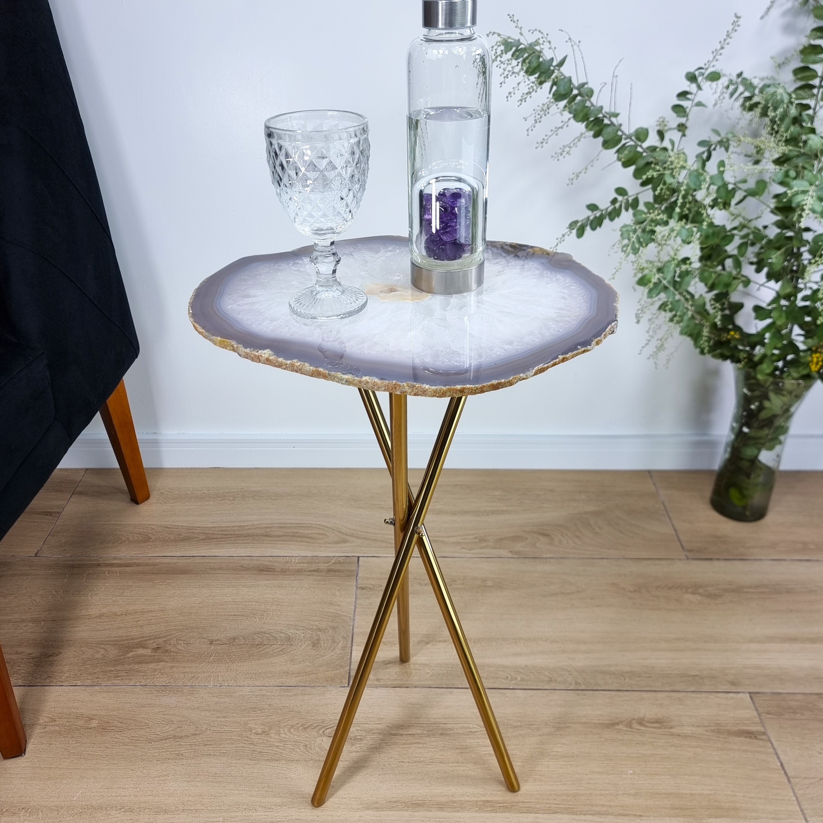 Agate Side Table - Crystal End Table Golden legs 23 inches high, total weight 7.7 pounds