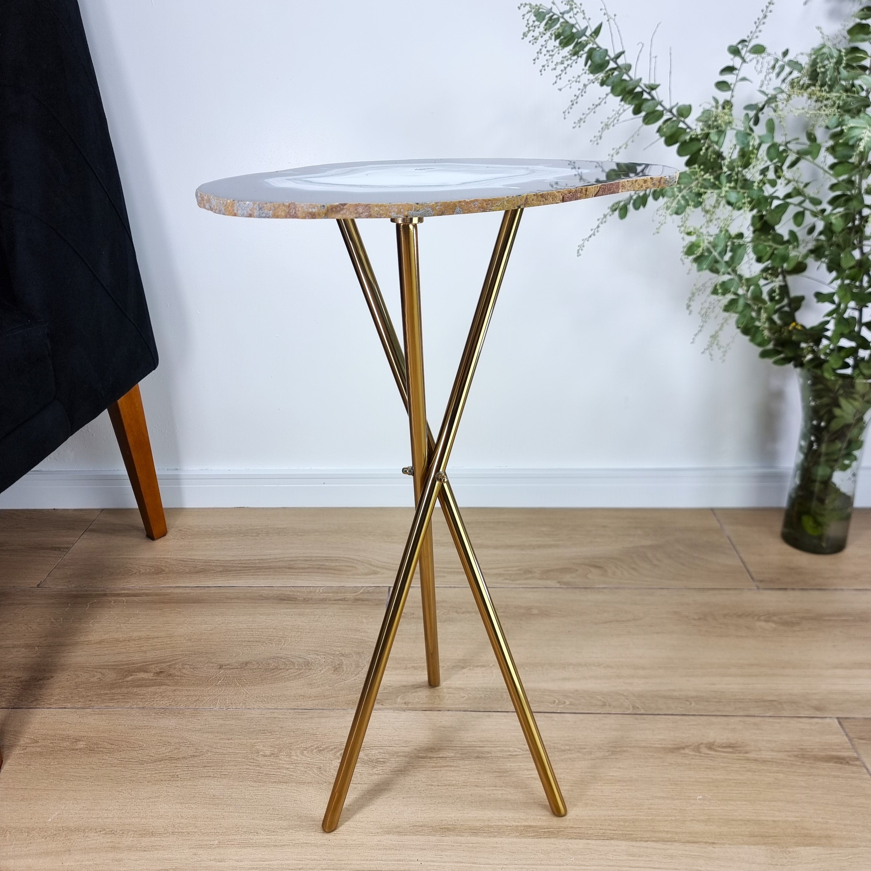 Agate Side Table - Crystal End Table Golden legs 23 inches high, total weight 7.7 pounds