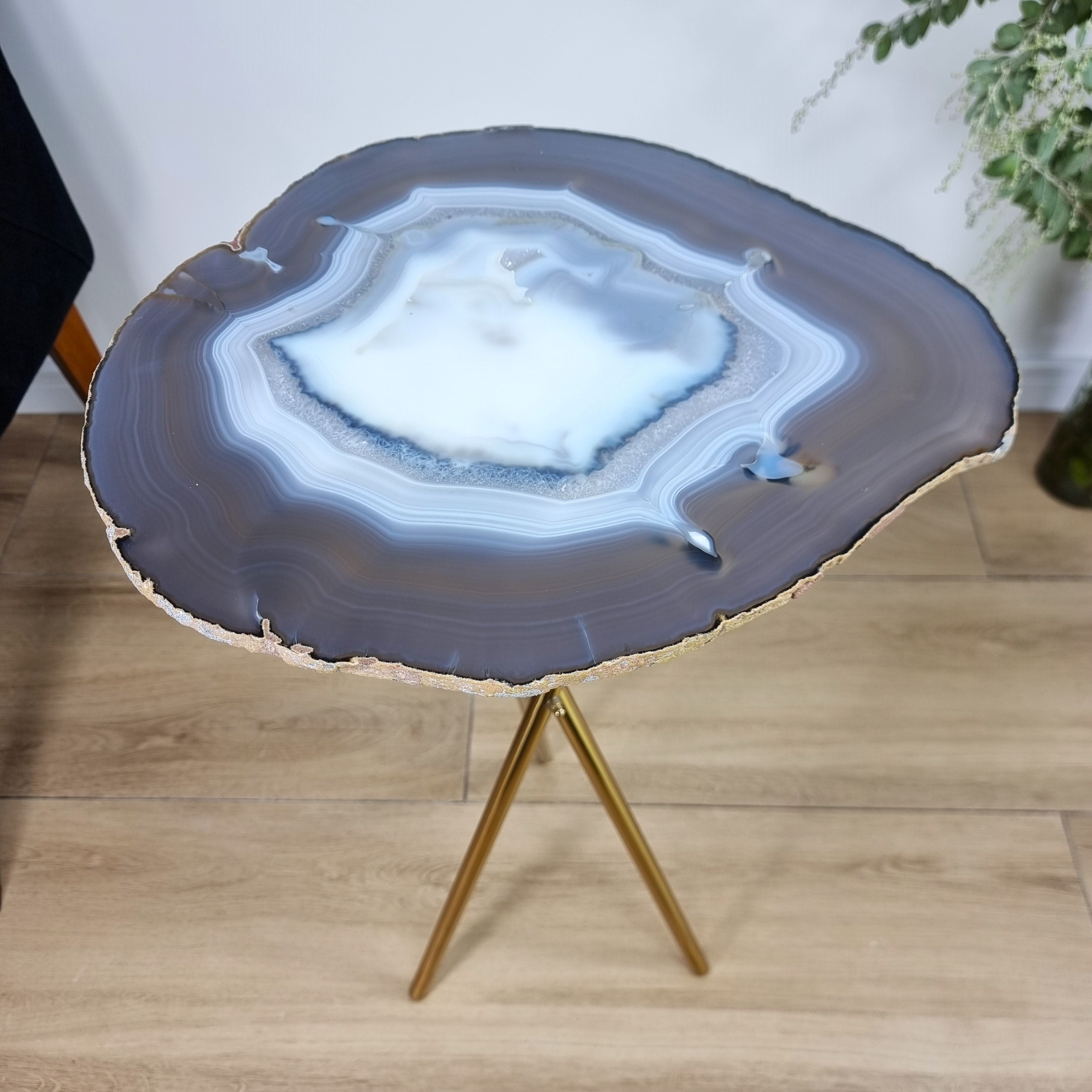 Agate Side Table - Crystal End Table Golden legs 23 inches high, total weight 7.7 pounds