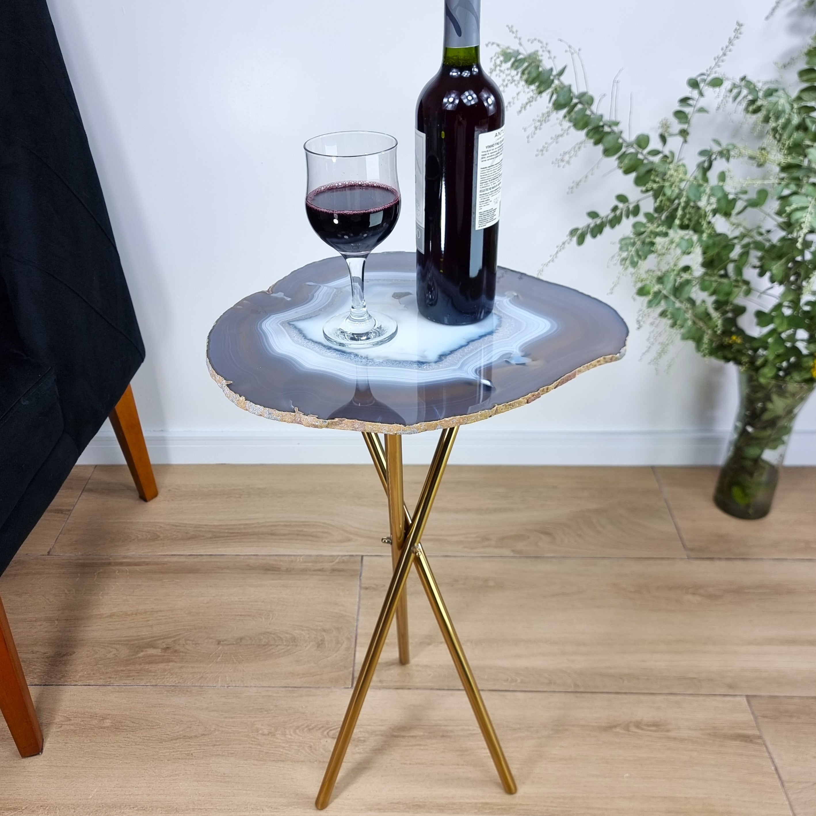 Agate Side Table - Crystal End Table Golden legs 23 inches high, total weight 7.7 pounds