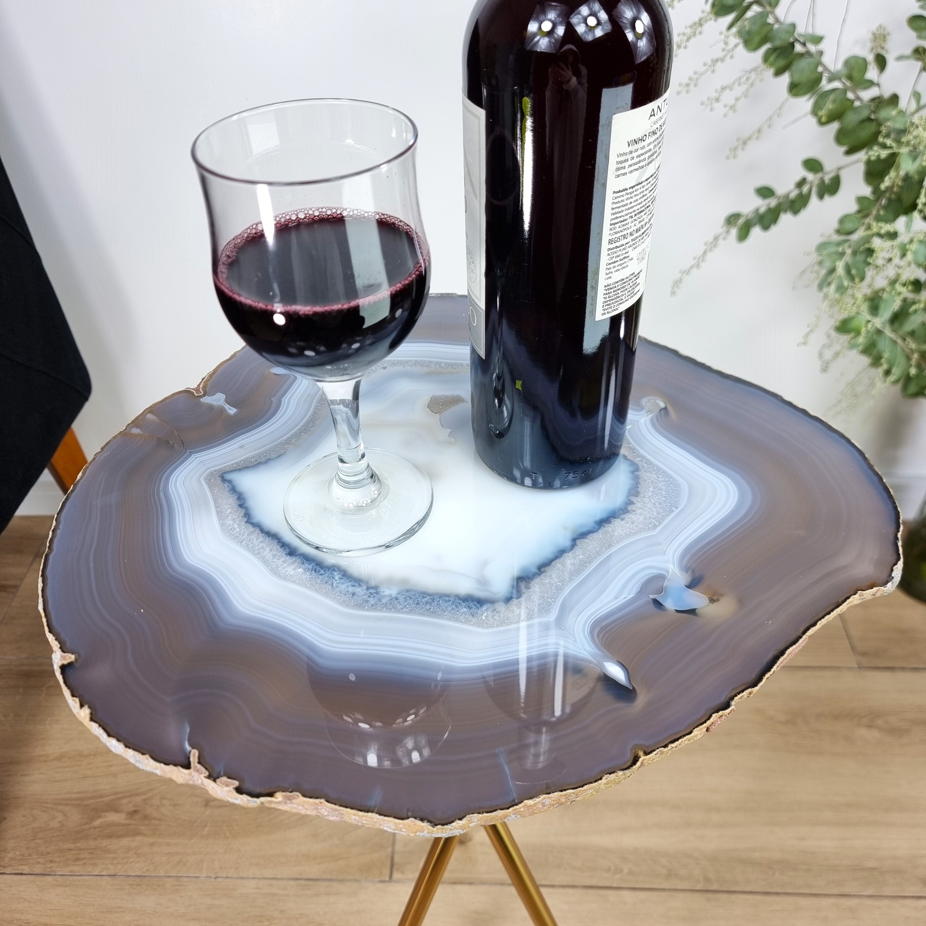 Agate Side Table - Crystal End Table Golden legs 23 inches high, total weight 7.7 pounds