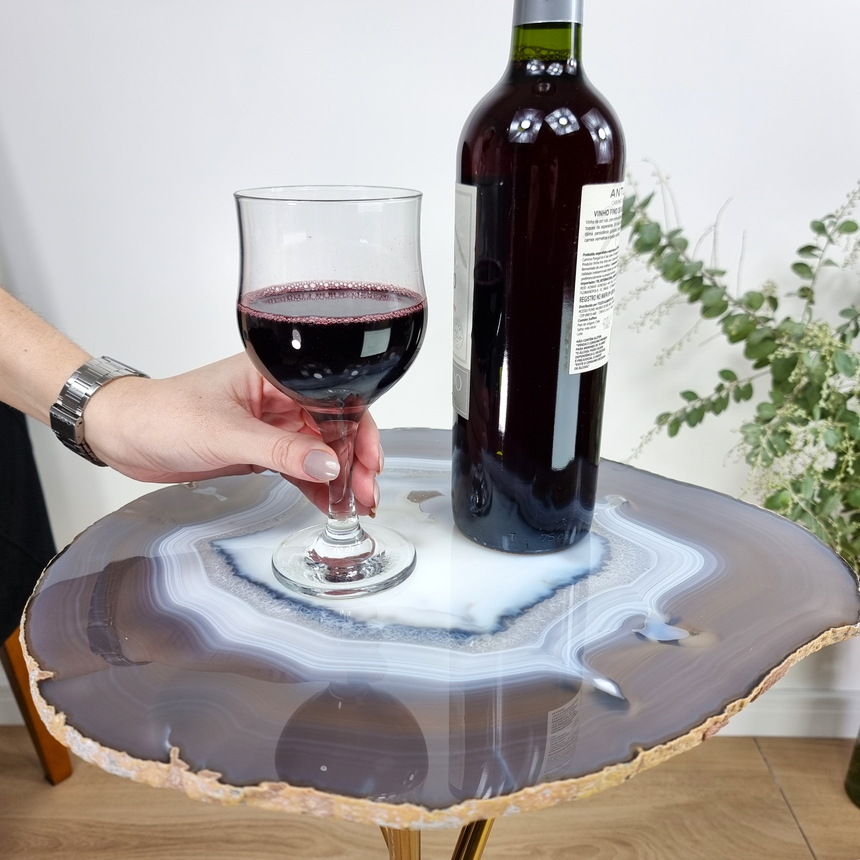 Agate Side Table - Crystal End Table Golden legs 23 inches high, total weight 7.7 pounds