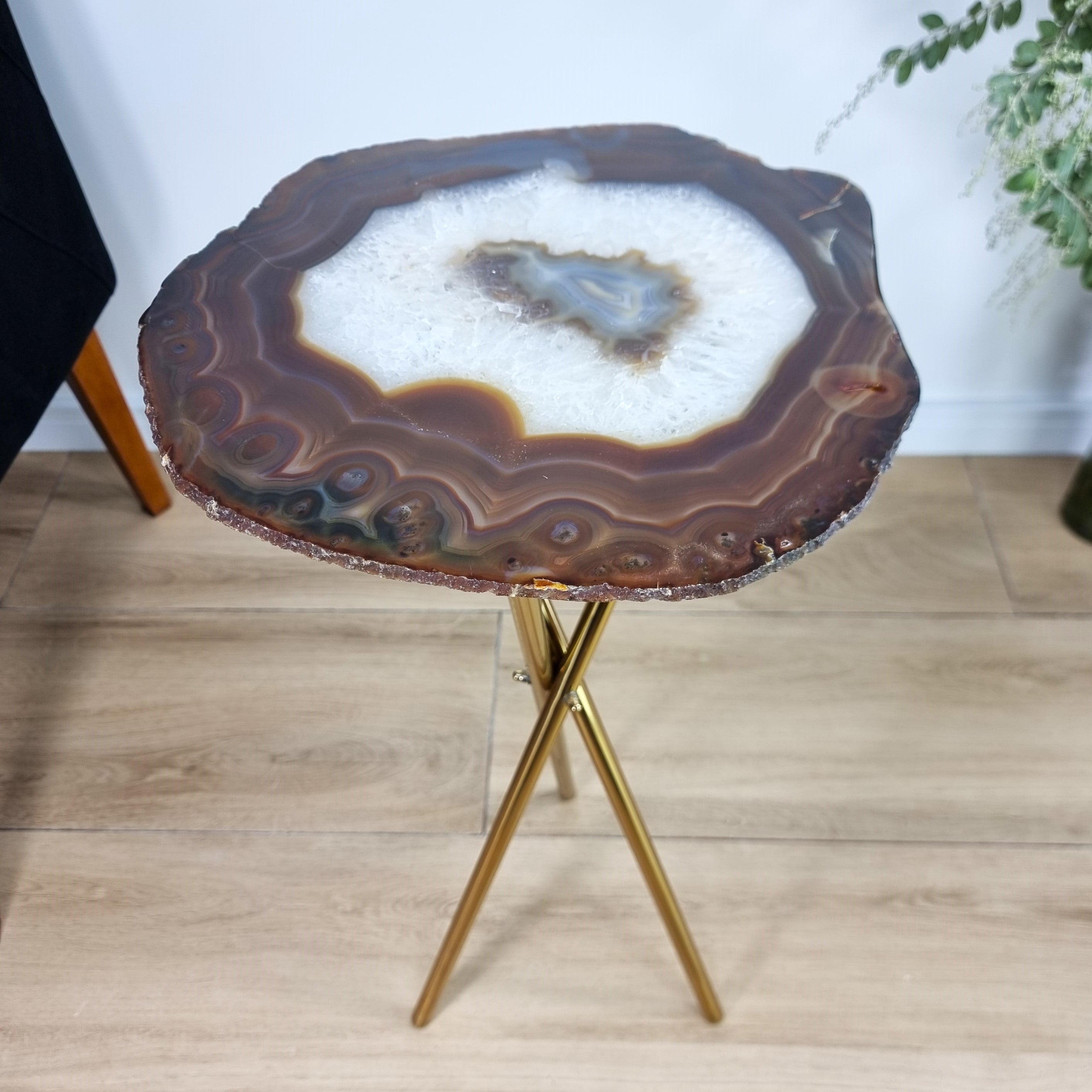 Agate Side Table - Crystal End Table Golden legs 23 inches high, total weight 6.8 pounds