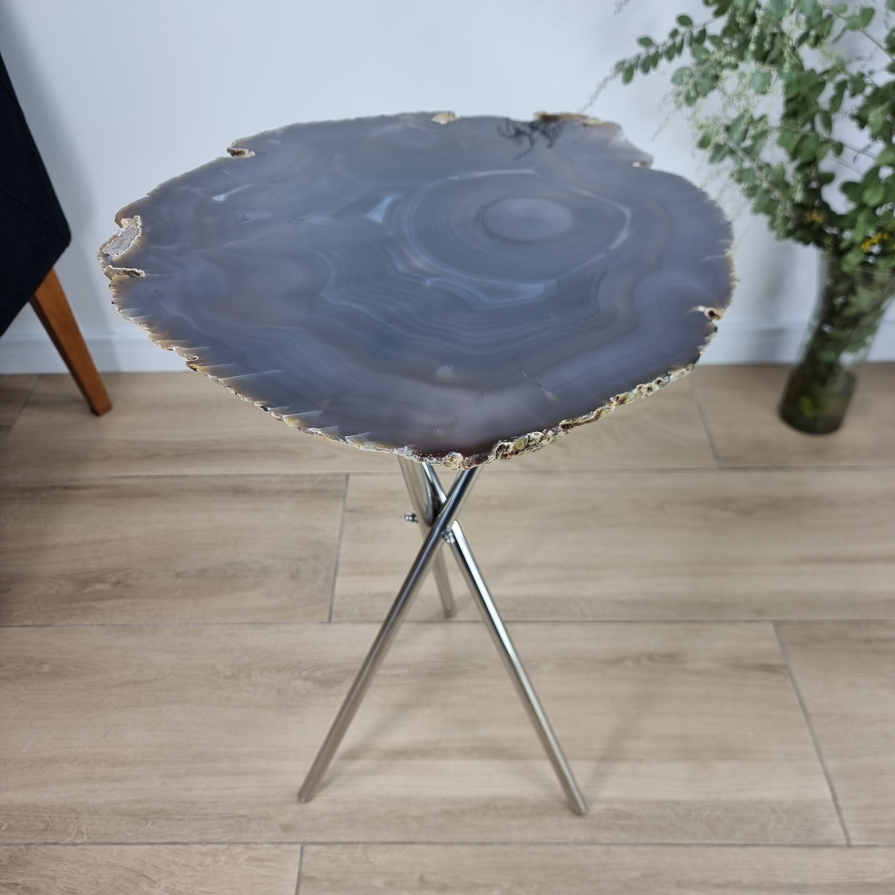 Black Agate Special Side Table | Silver Tripod Base | Height 60 cm - BR Crystals Handmade Piece