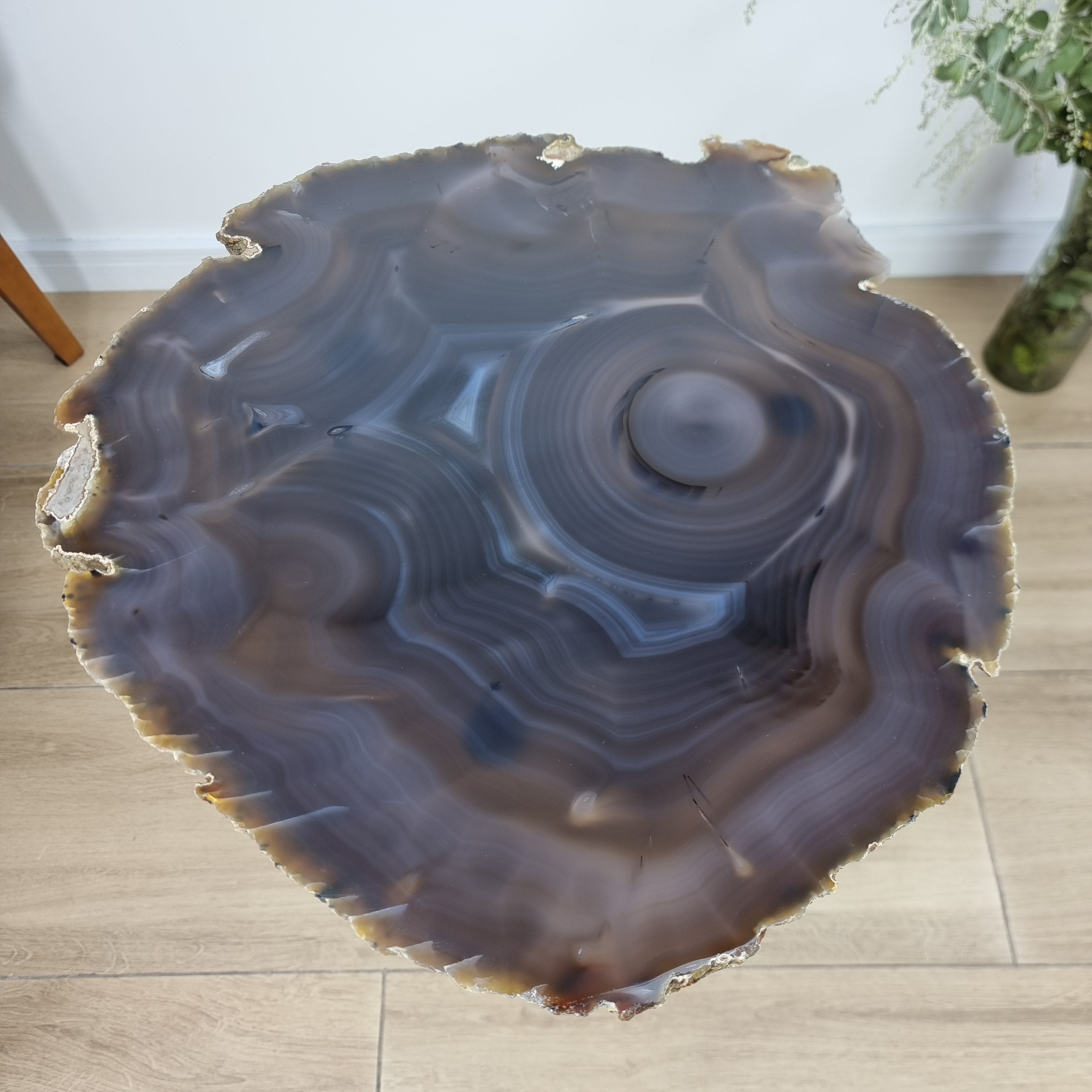 Black Agate Special Side Table | Silver Tripod Base | Height 60 cm - BR Crystals Handmade Piece