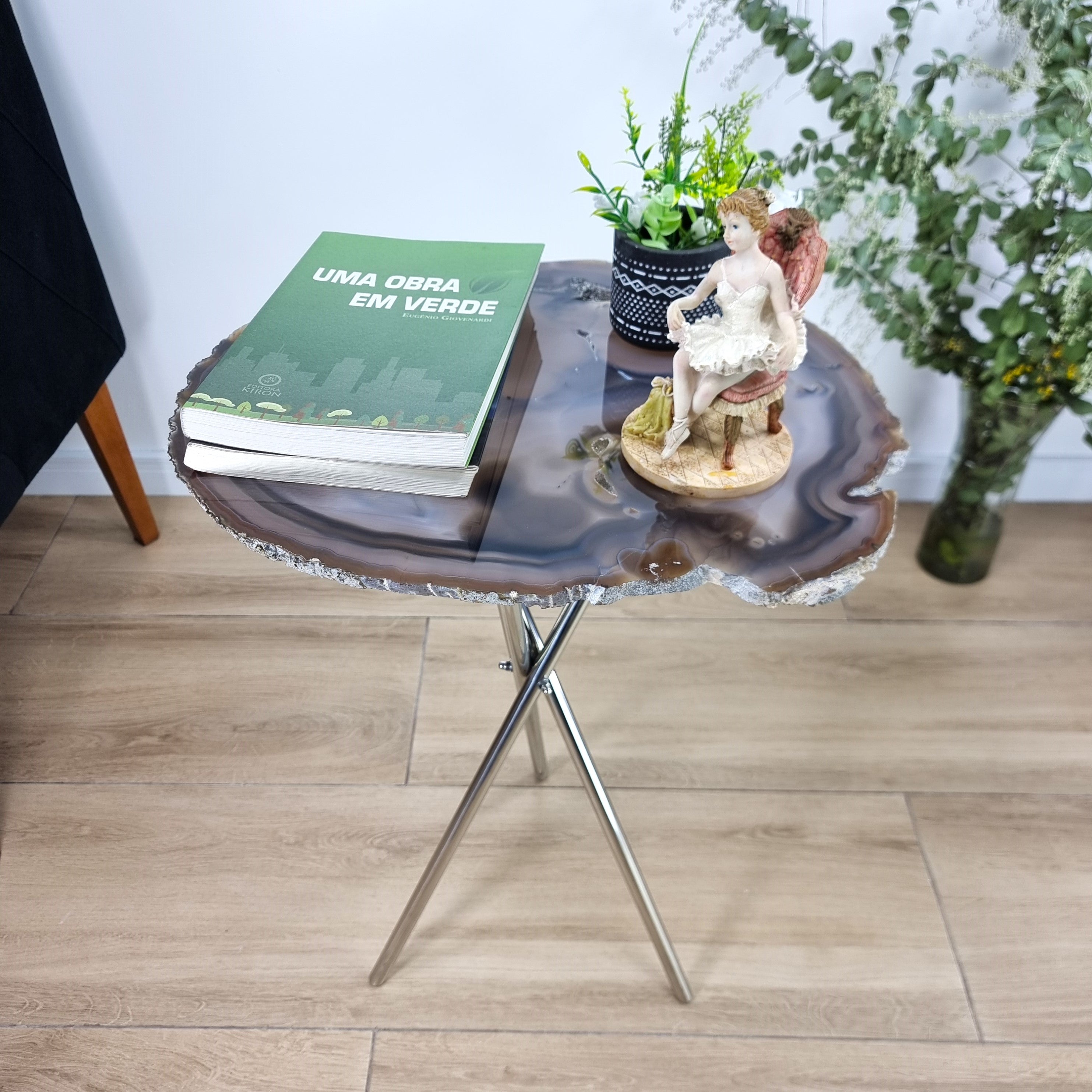 Natural Agate Side Table - Crystal End Table Silver legs 23 inches high, total weight 9.26 pounds