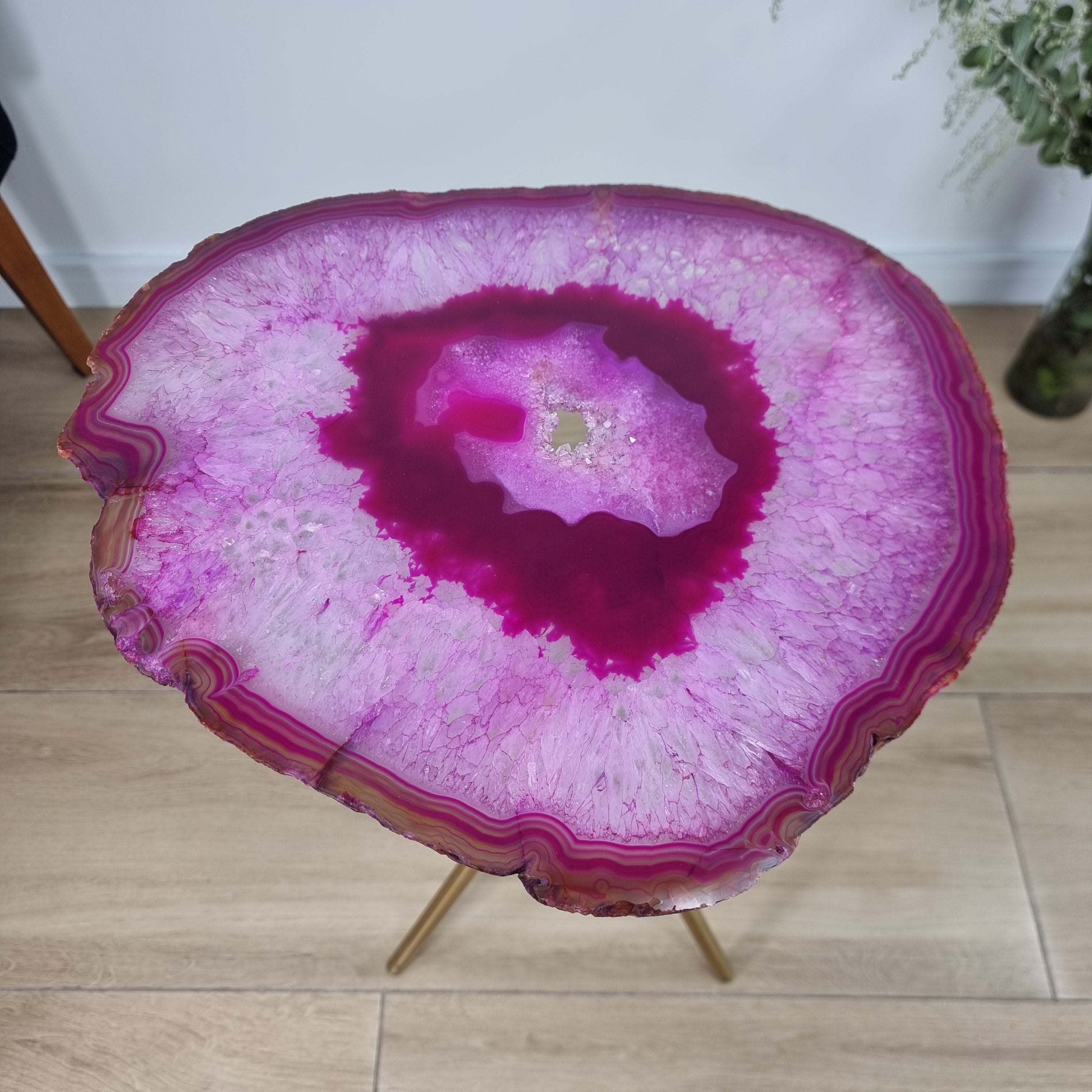 Natural Agate Side Table | Gold Brass Tripod Base | 60 cm Height - BR Crystals Handmade Piece
