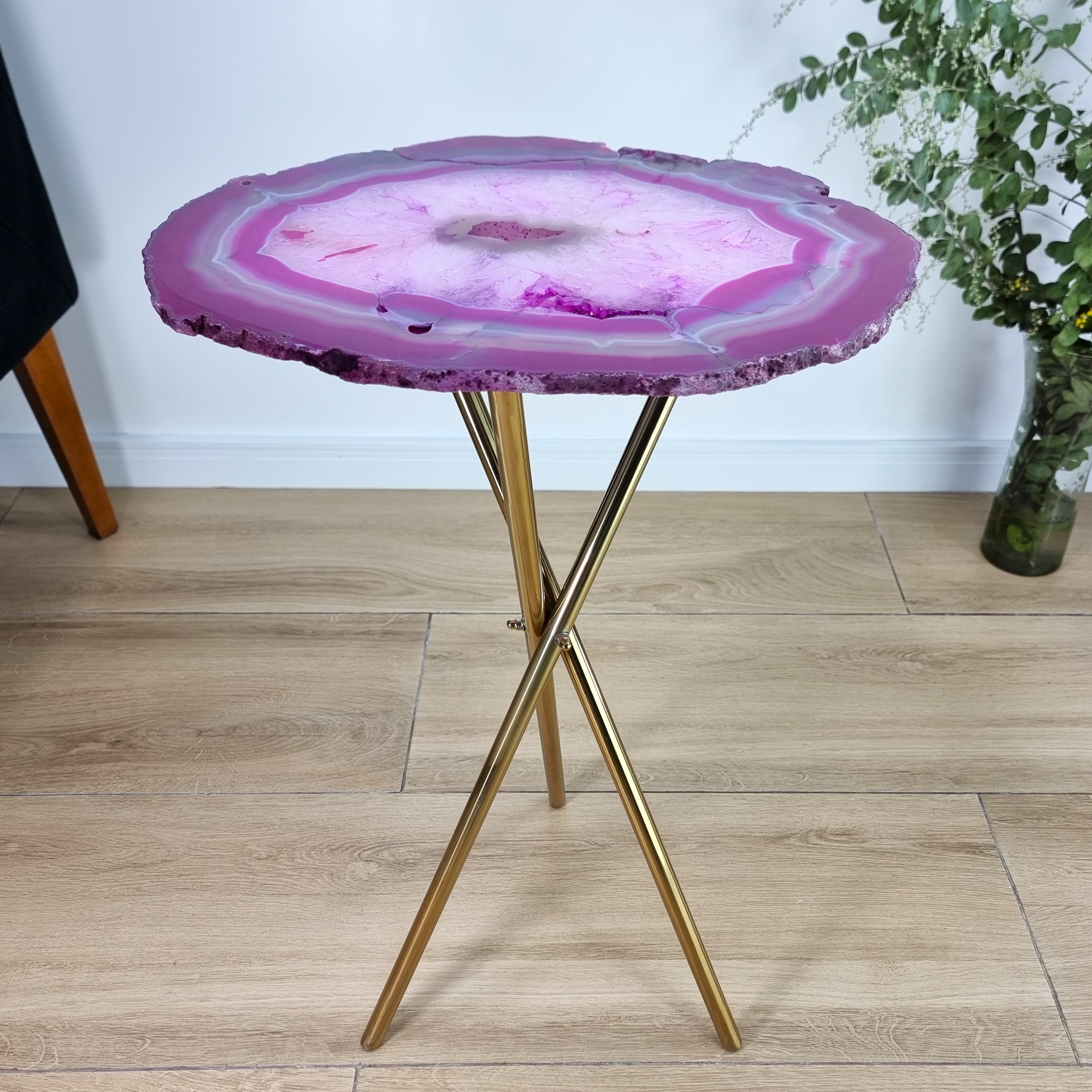 Pink Agate Side Table - Pink Crystal End Table golden legs 23 inches high, total weight 11 pounds (Copy)