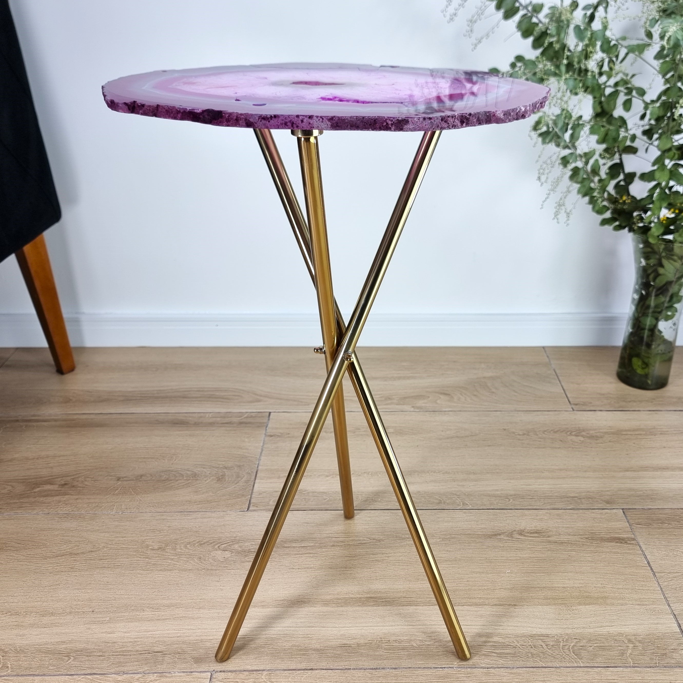 Pink Agate Side Table - Pink Crystal End Table golden legs 23 inches high, total weight 11 pounds (Copy)
