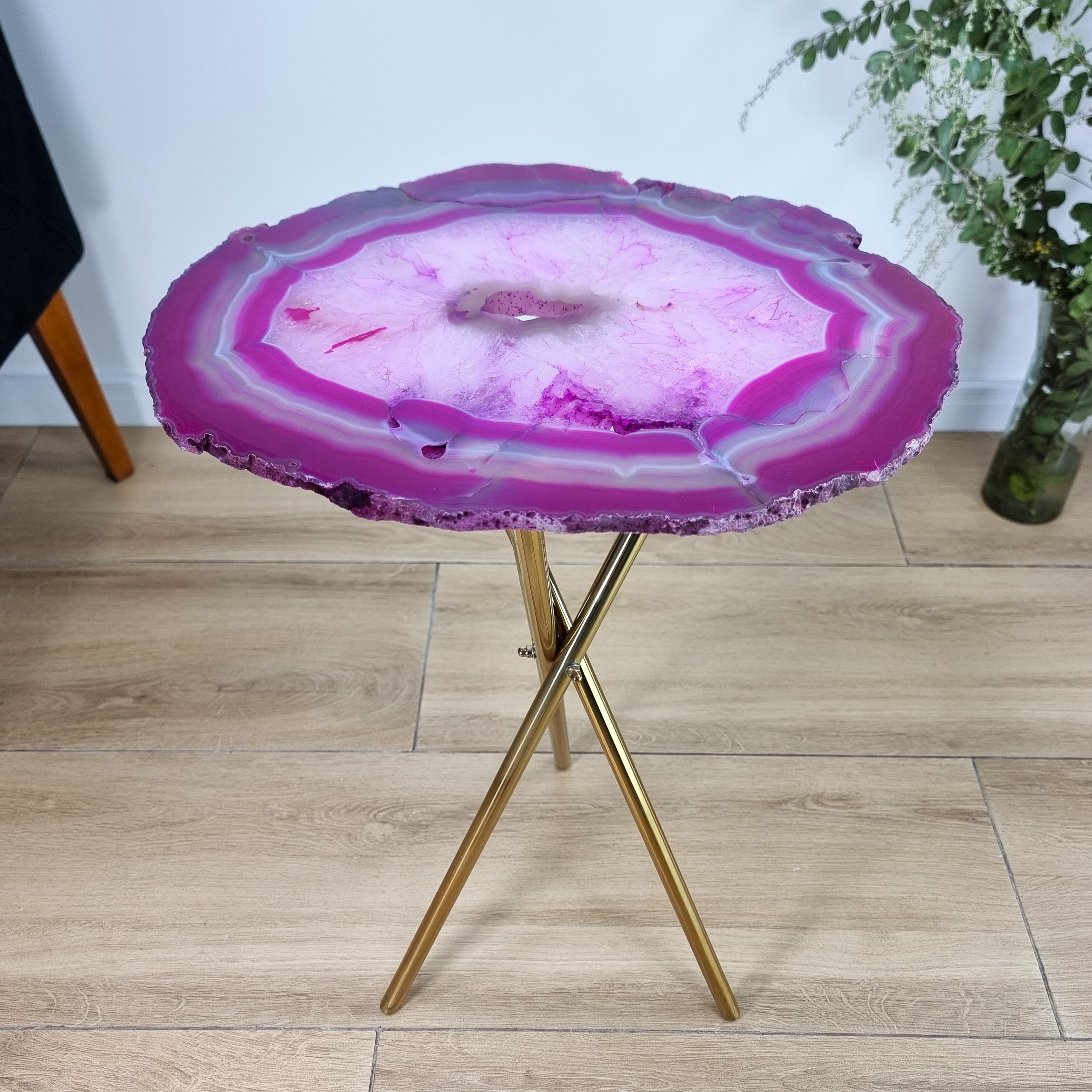 Pink Agate Side Table - Pink Crystal End Table golden legs 23 inches high, total weight 11 pounds (Copy)