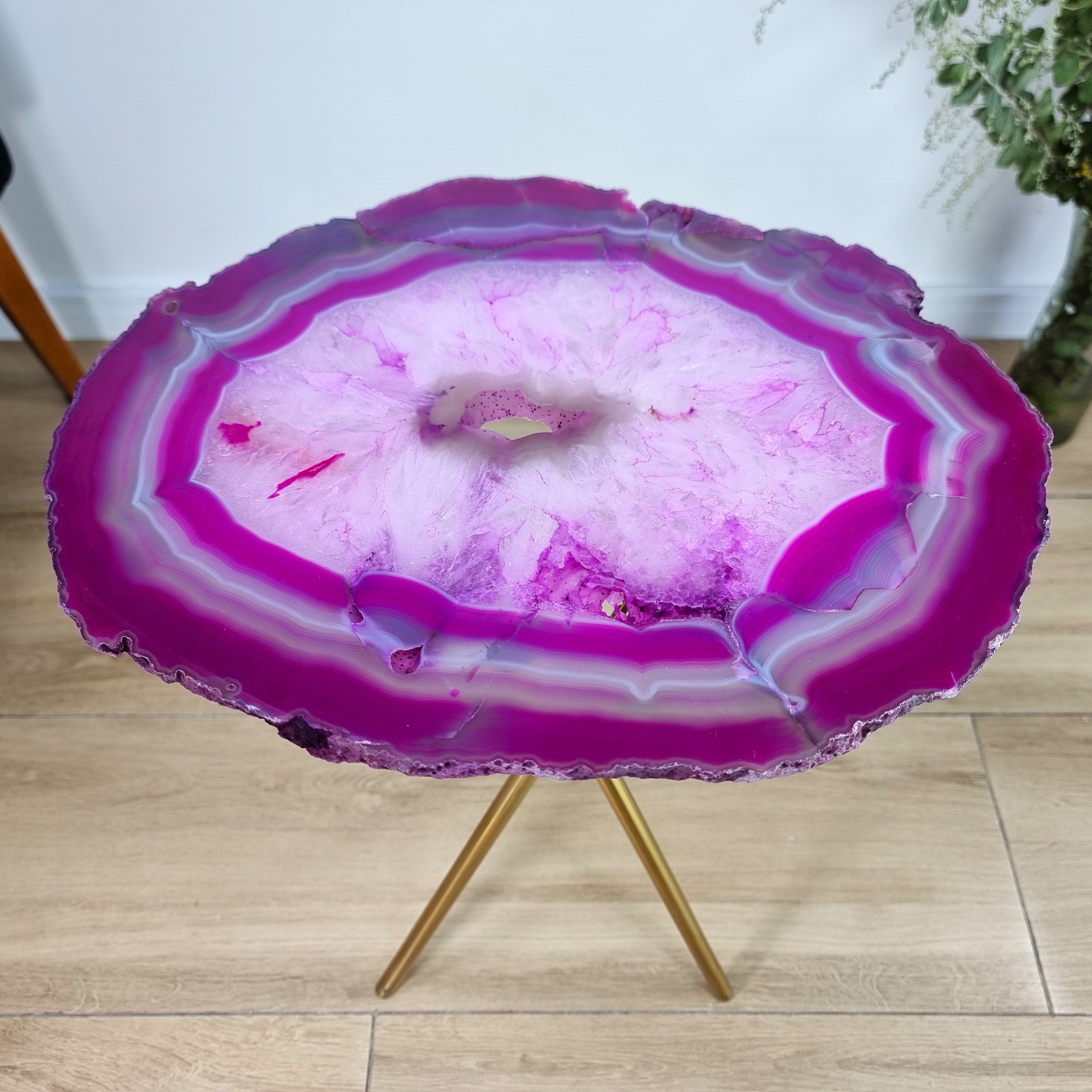 Pink Agate Side Table - Pink Crystal End Table golden legs 23 inches high, total weight 11 pounds (Copy)