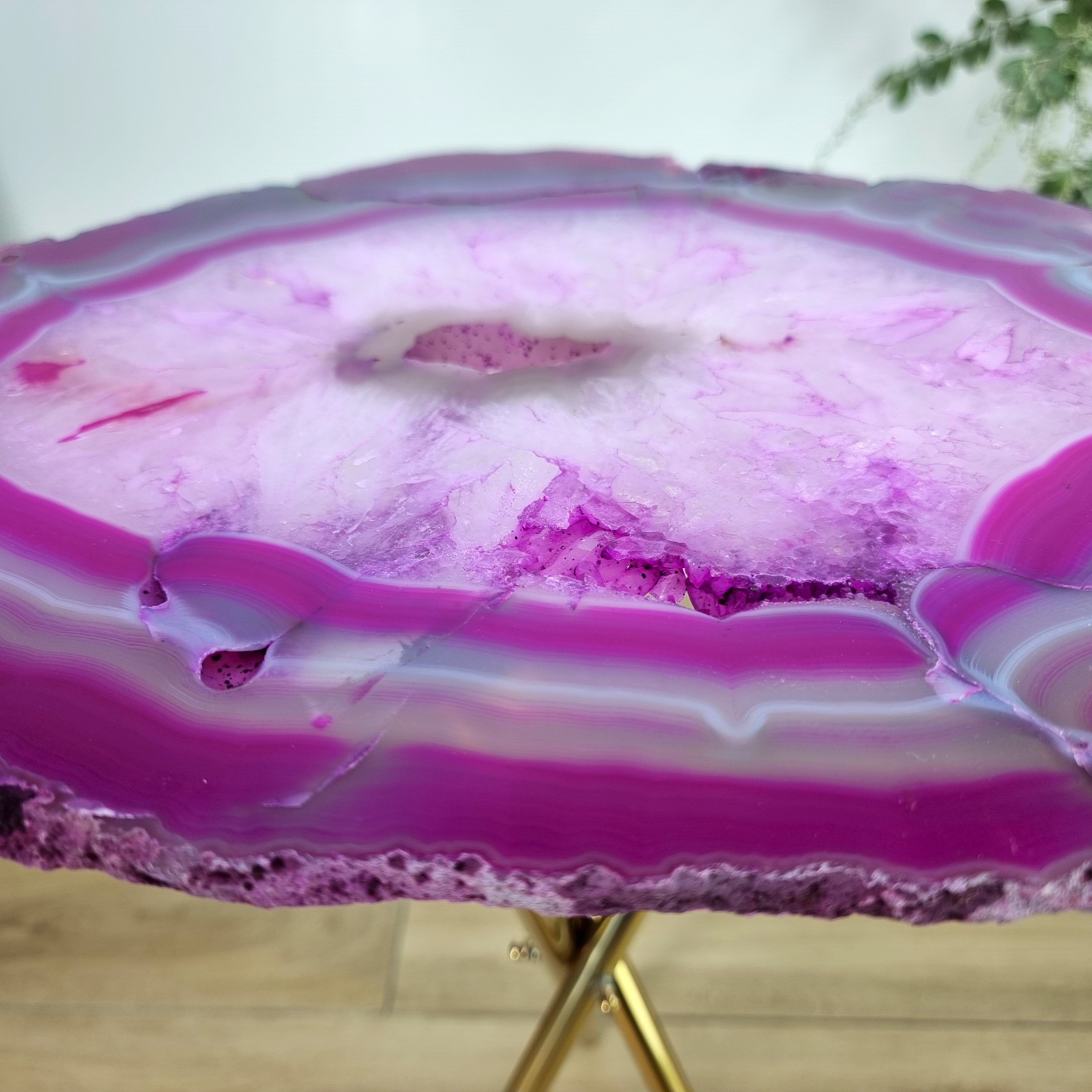 Pink Agate Side Table - Pink Crystal End Table golden legs 23 inches high, total weight 11 pounds (Copy)