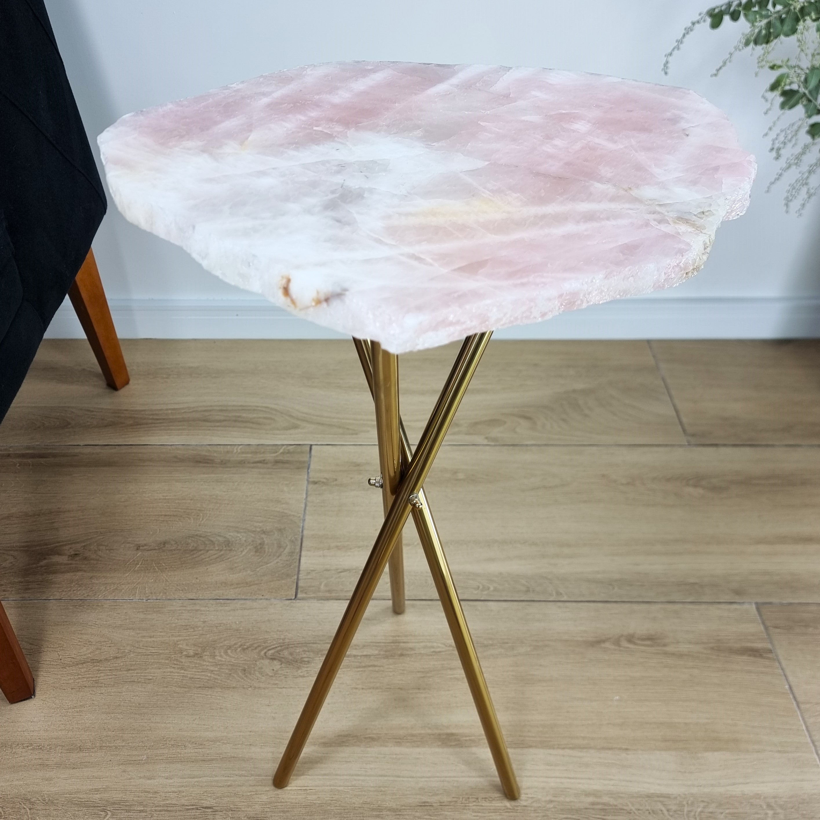 Rose Quartz Side Table - Crystal Table with Gold legs 23 inches high, total weight 11 pounds