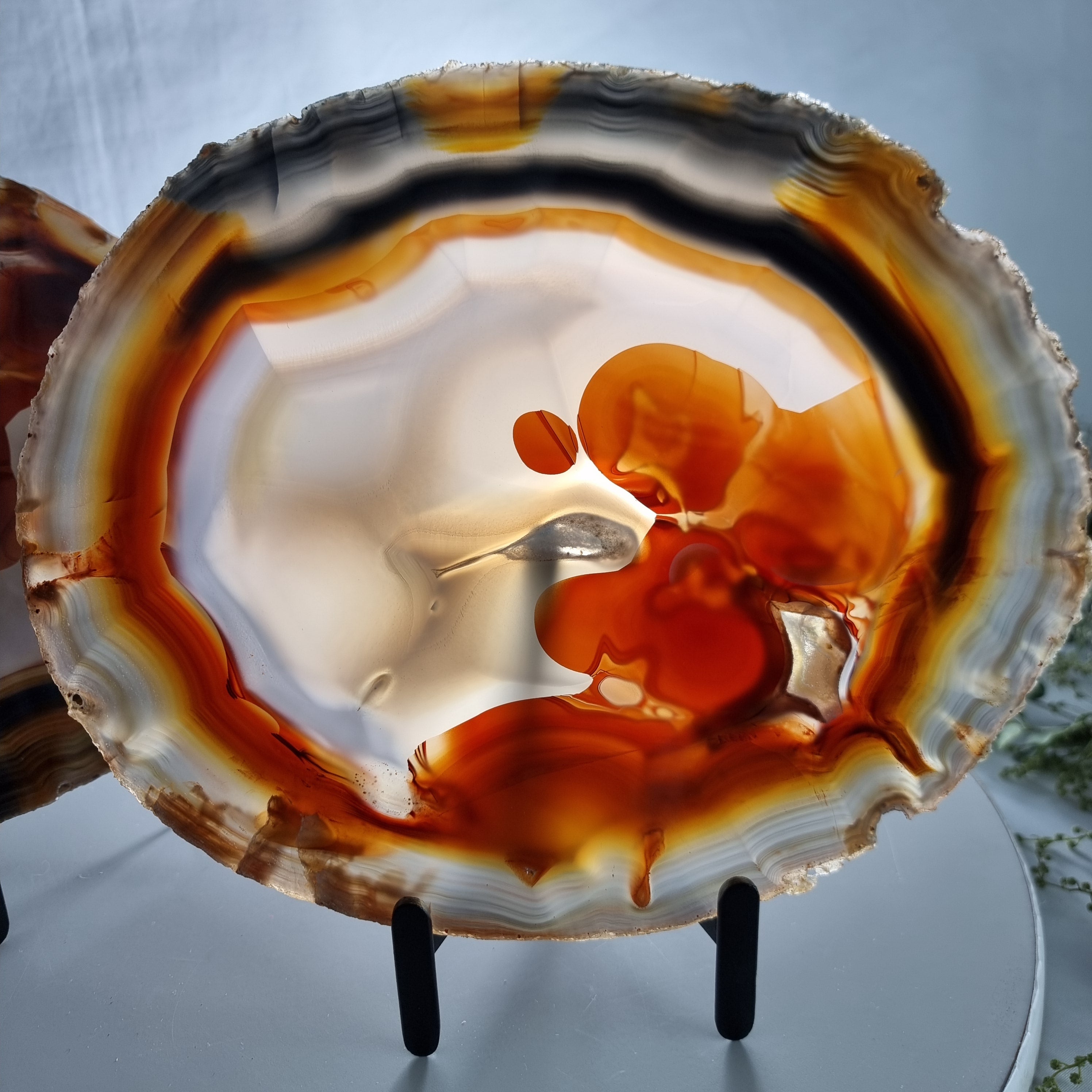 Natural Agate Slabs on Metal Stand - Special Large Natural Brazilian - Set of 2