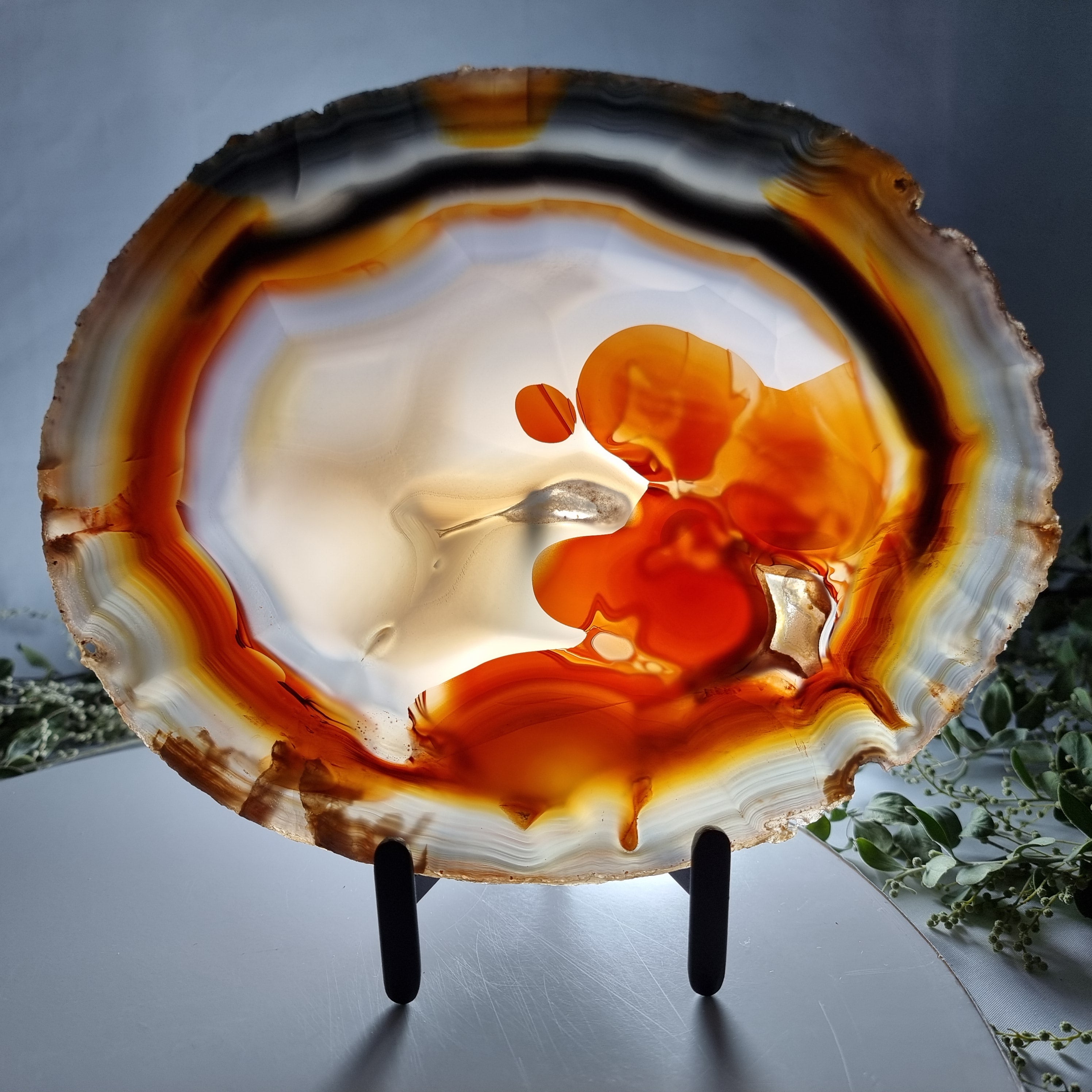 Natural Agate Slabs on Metal Stand - Special Large Natural Brazilian - Set of 2