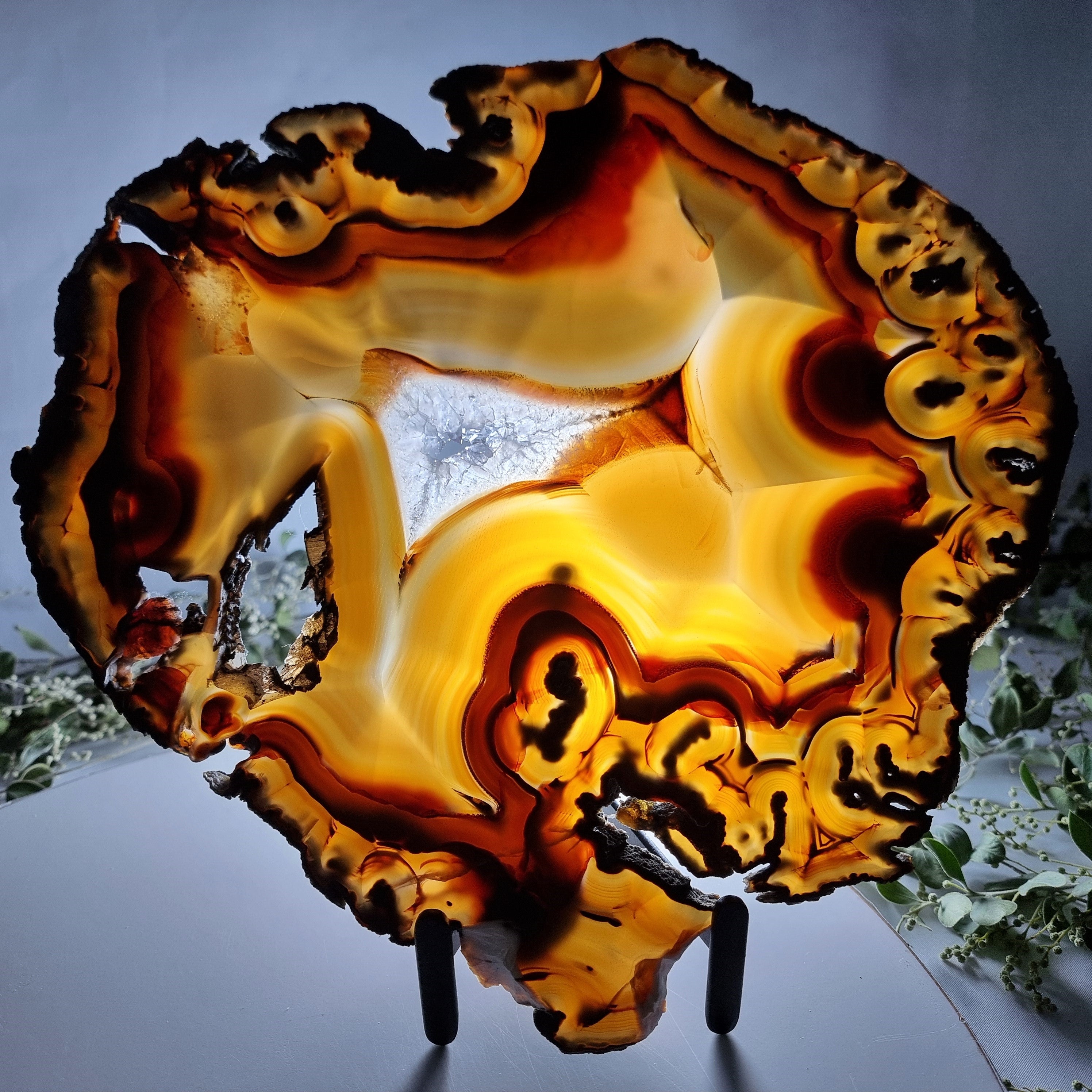 Natural Agate Slabs on Metal Stand - Special Large Natural Brazilian - Set of 2