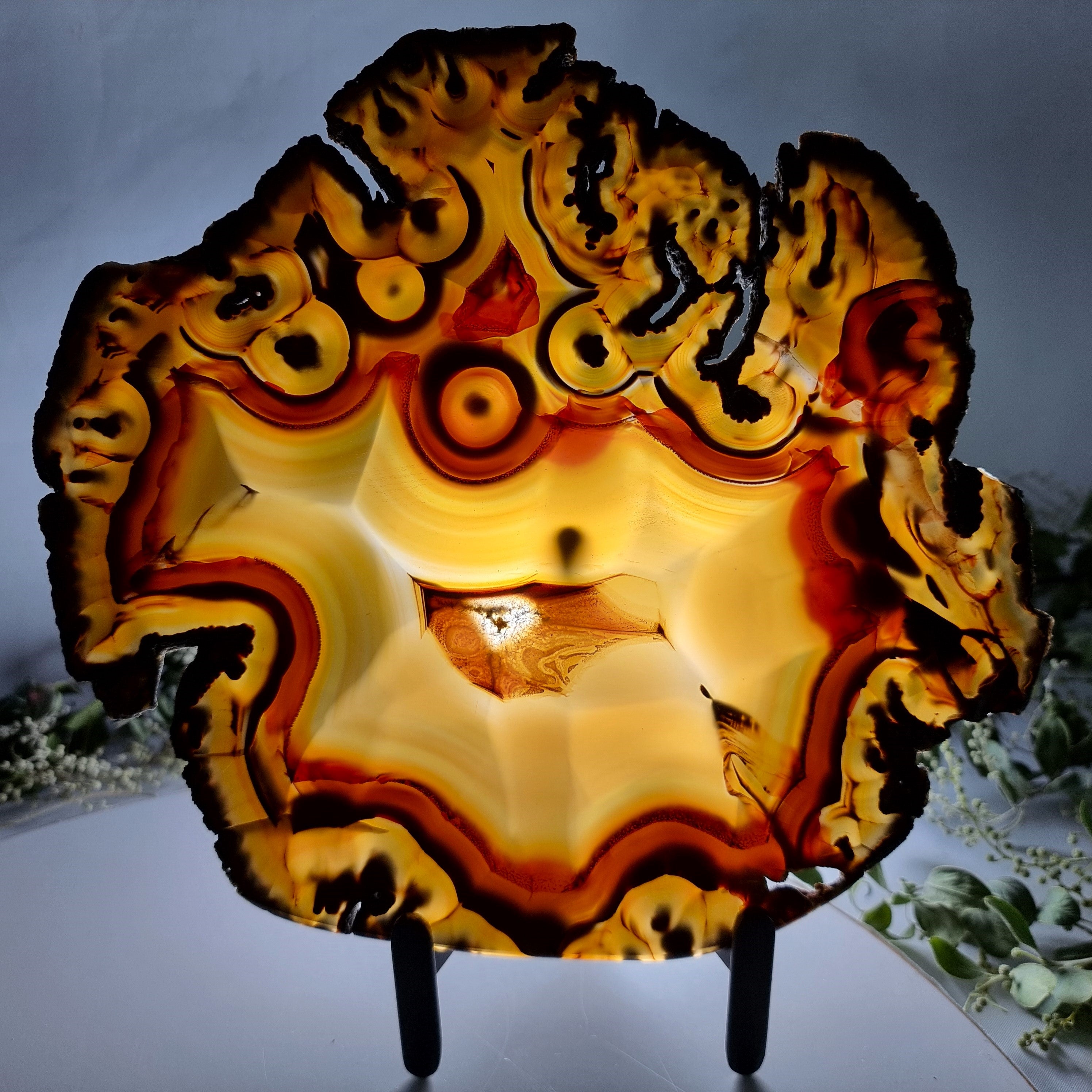 Natural Agate Slabs on Metal Stand - Special Large Natural Brazilian - Set of 2