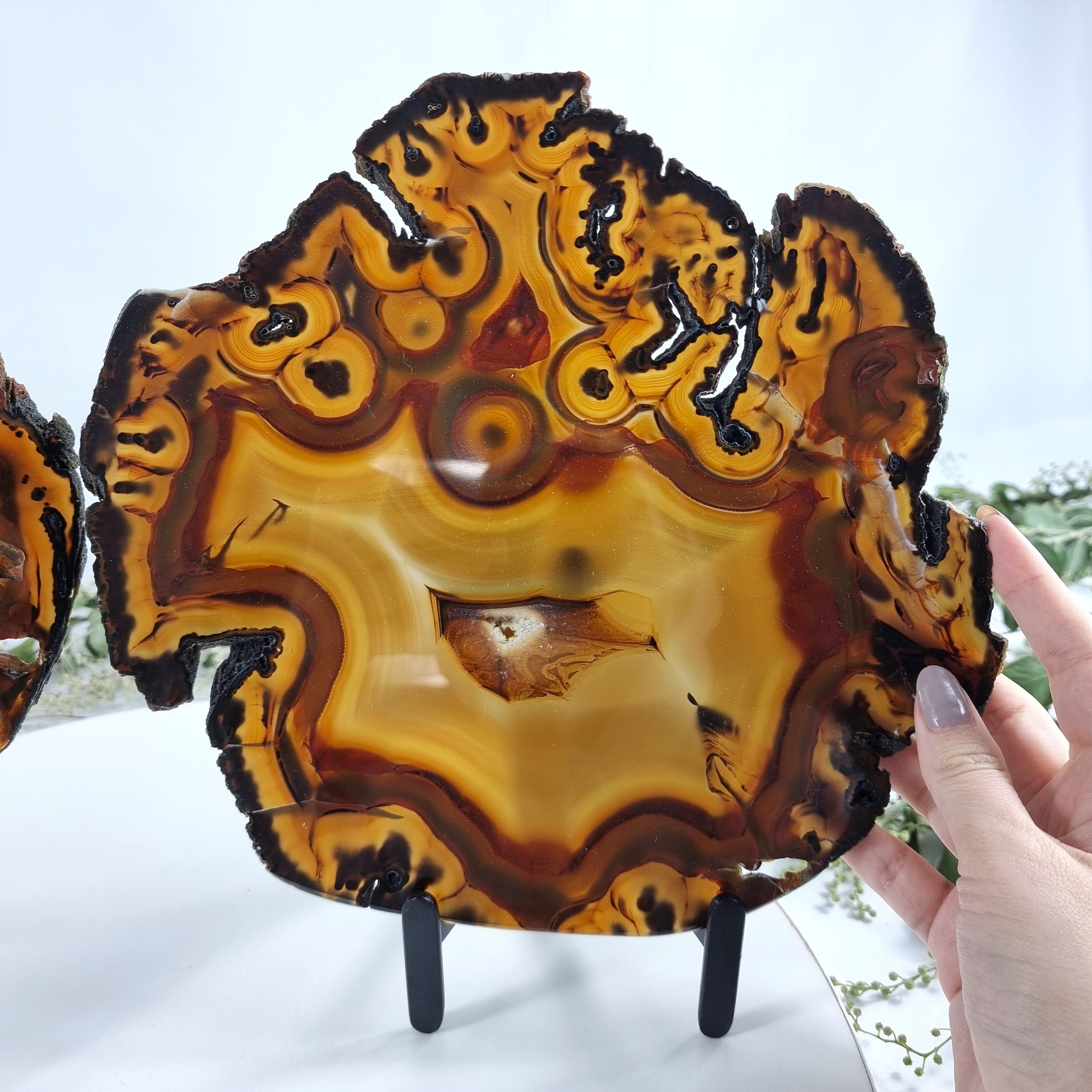 Natural Agate Slabs on Metal Stand - Special Large Natural Brazilian - Set of 2
