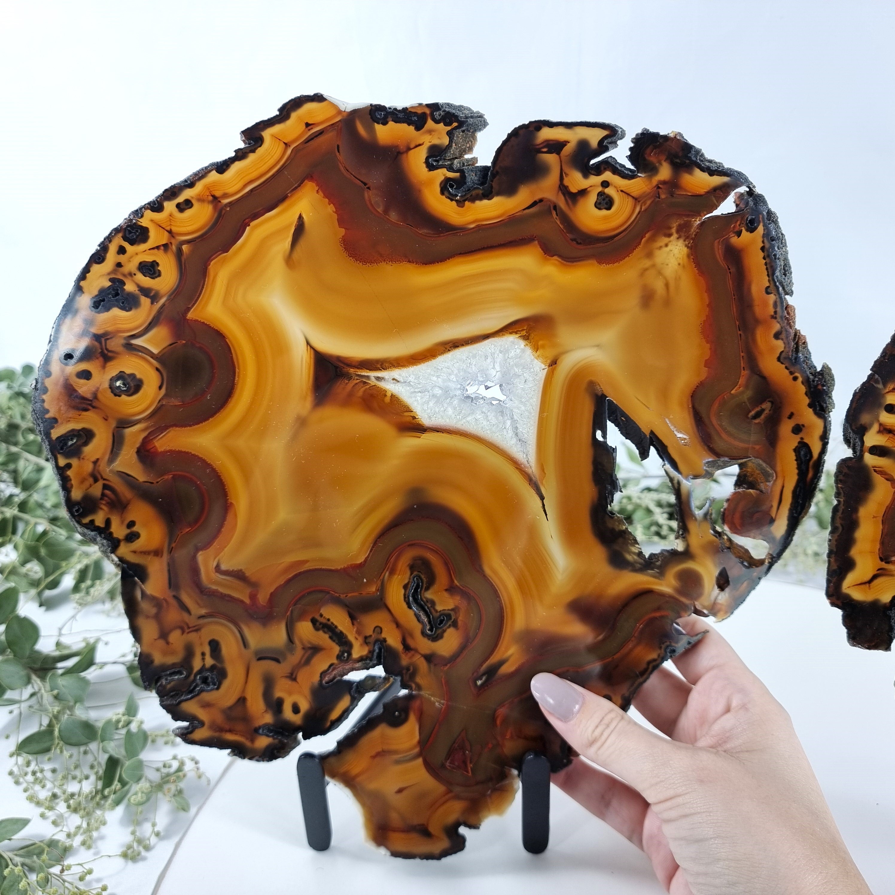 Natural Agate Slabs on Metal Stand - Special Large Natural Brazilian - Set of 2