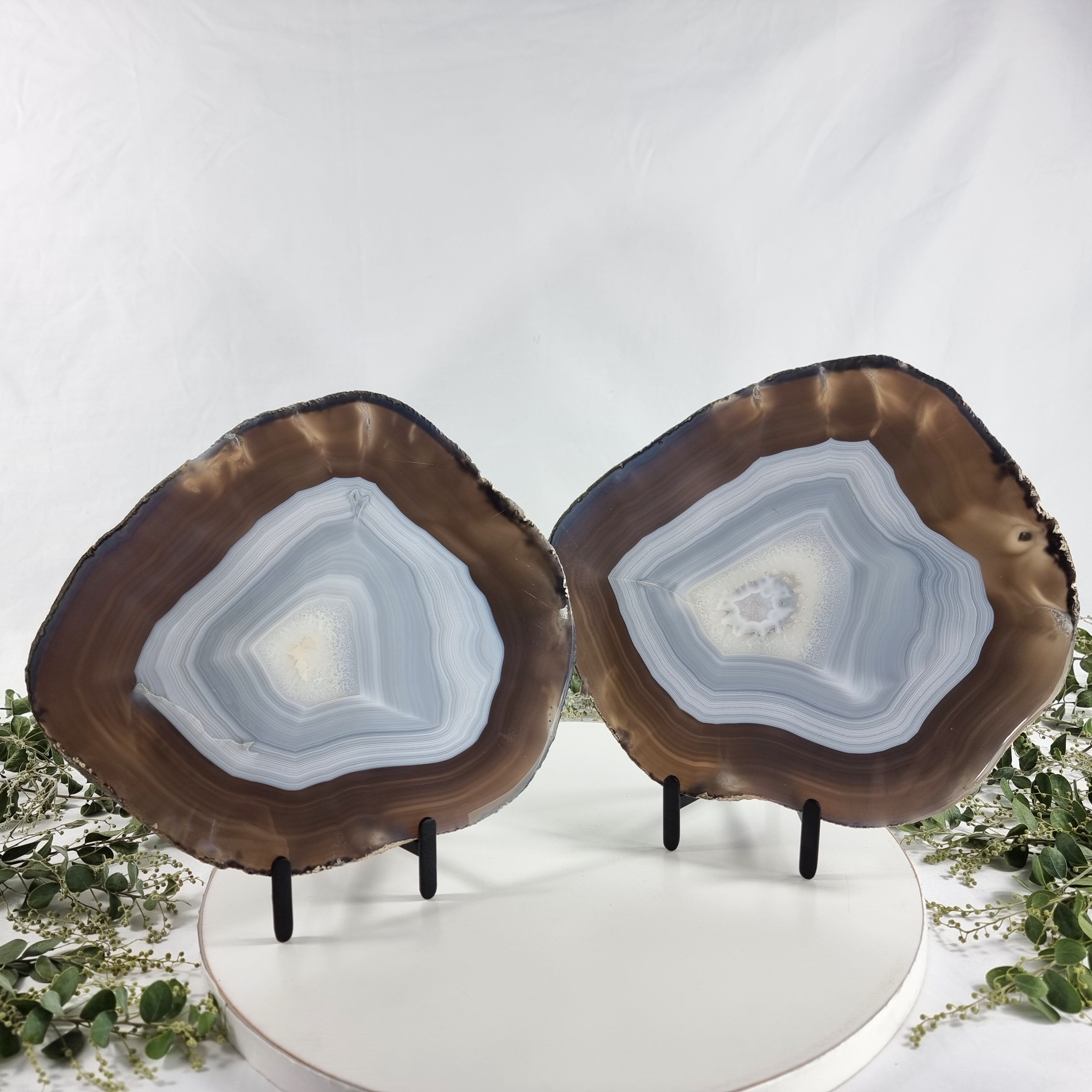 Natural Agate Slabs on Metal Stand - Special Large Natural Brazilian - Set of 2