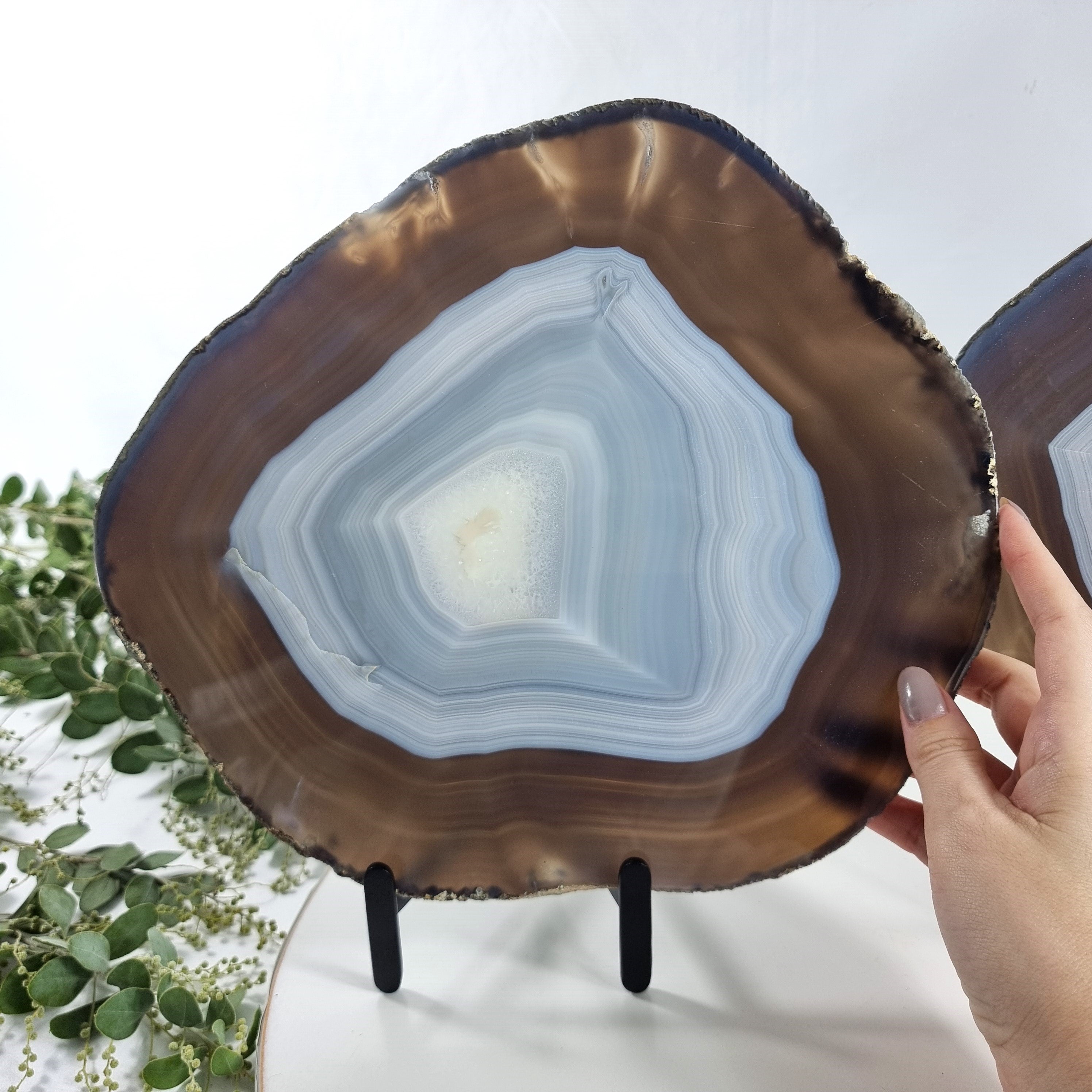 Natural Agate Slabs on Metal Stand - Special Large Natural Brazilian - Set of 2