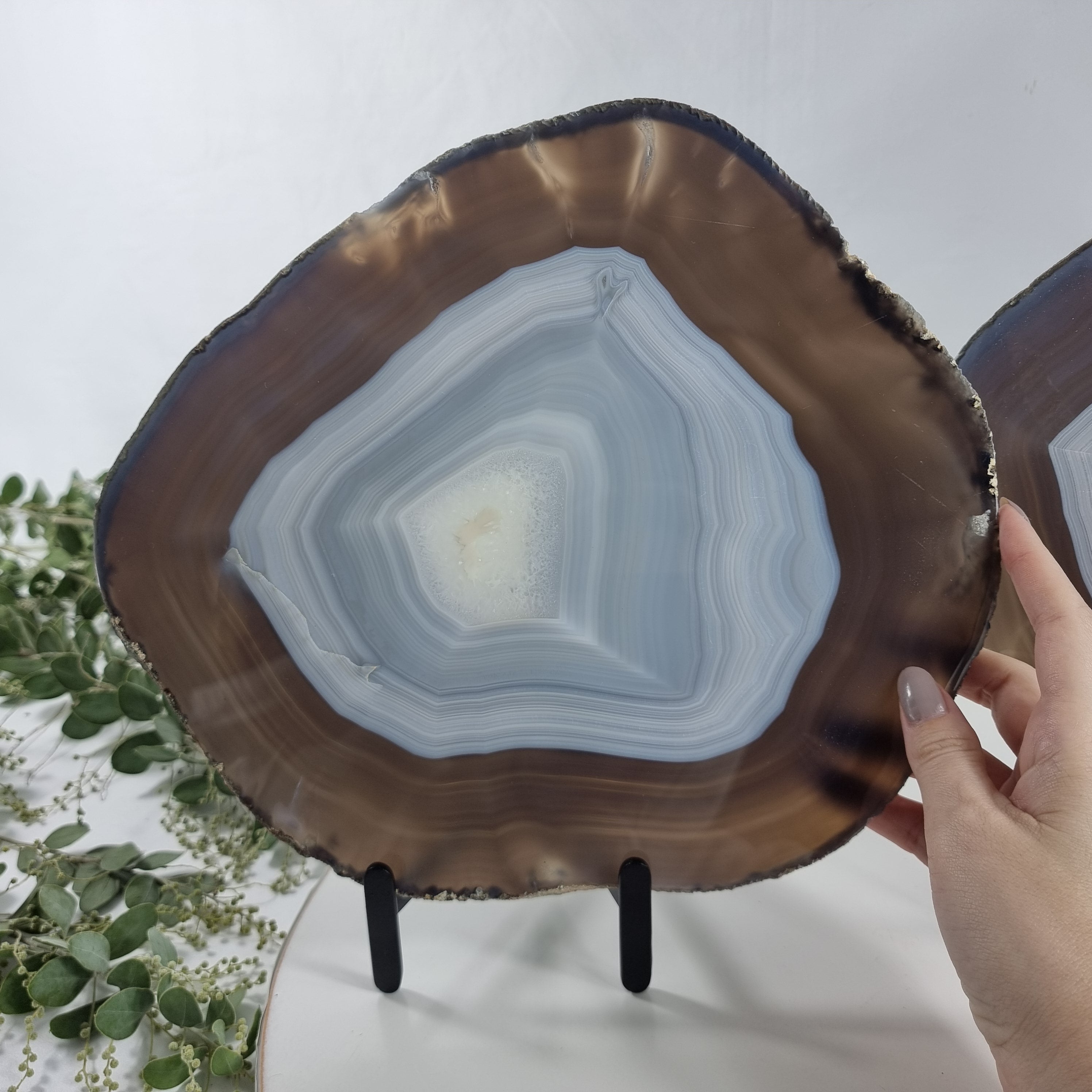 Natural Agate Slabs on Metal Stand - Special Large Natural Brazilian - Set of 2