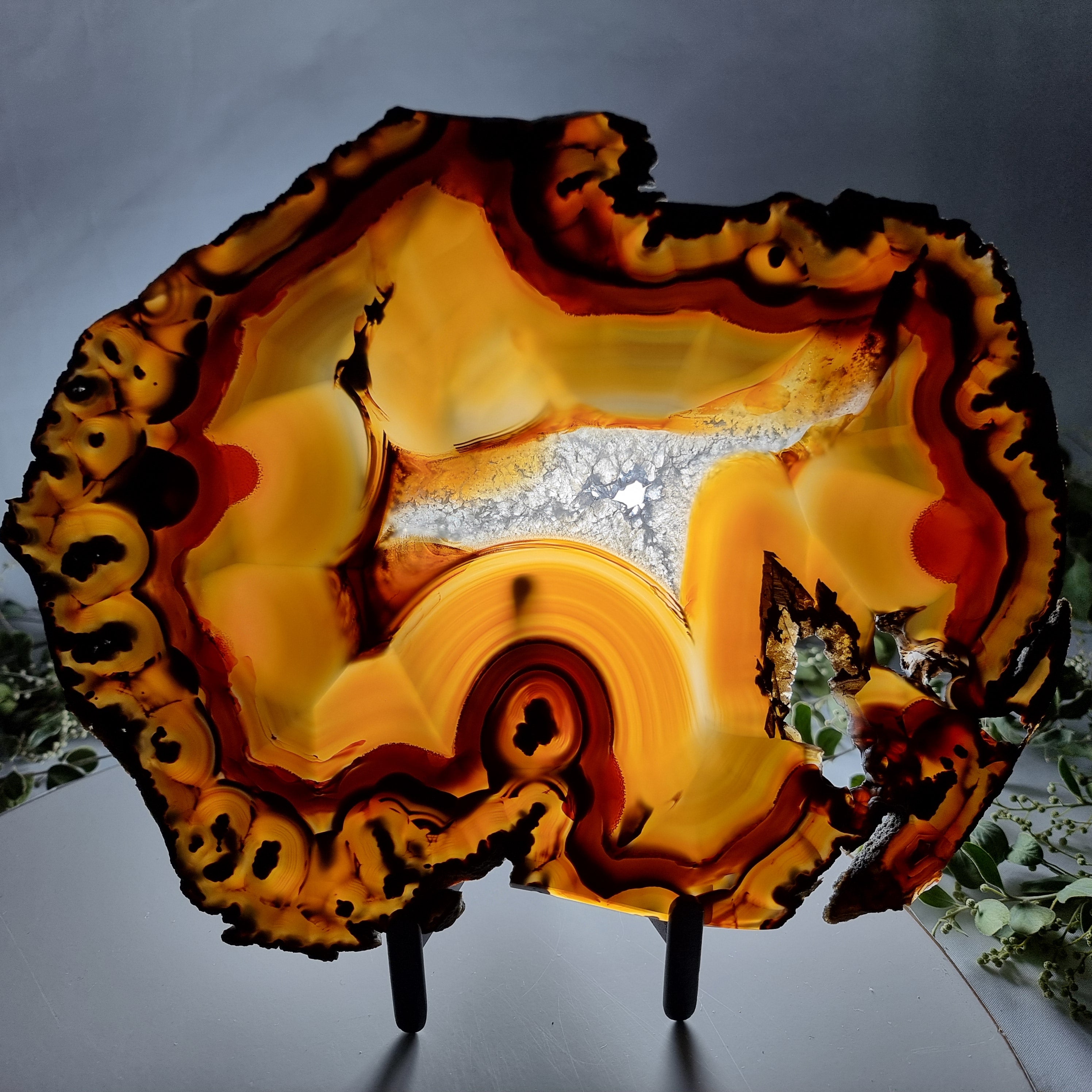 Natural Agate Slabs on Metal Stand - Special Large Natural Brazilian - Set of 2 - 9.85" and 5.29 lbs