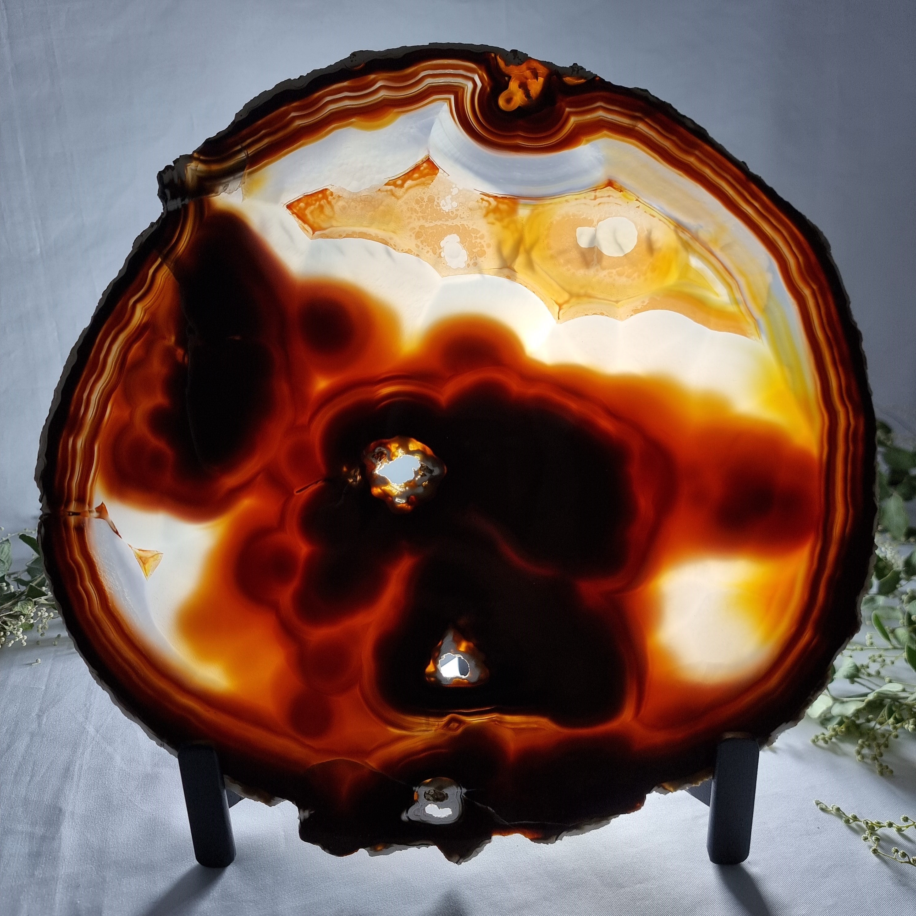 Natural Agate Slabs on Metal Stand - Special Large Natural Brazilian - Set of 2