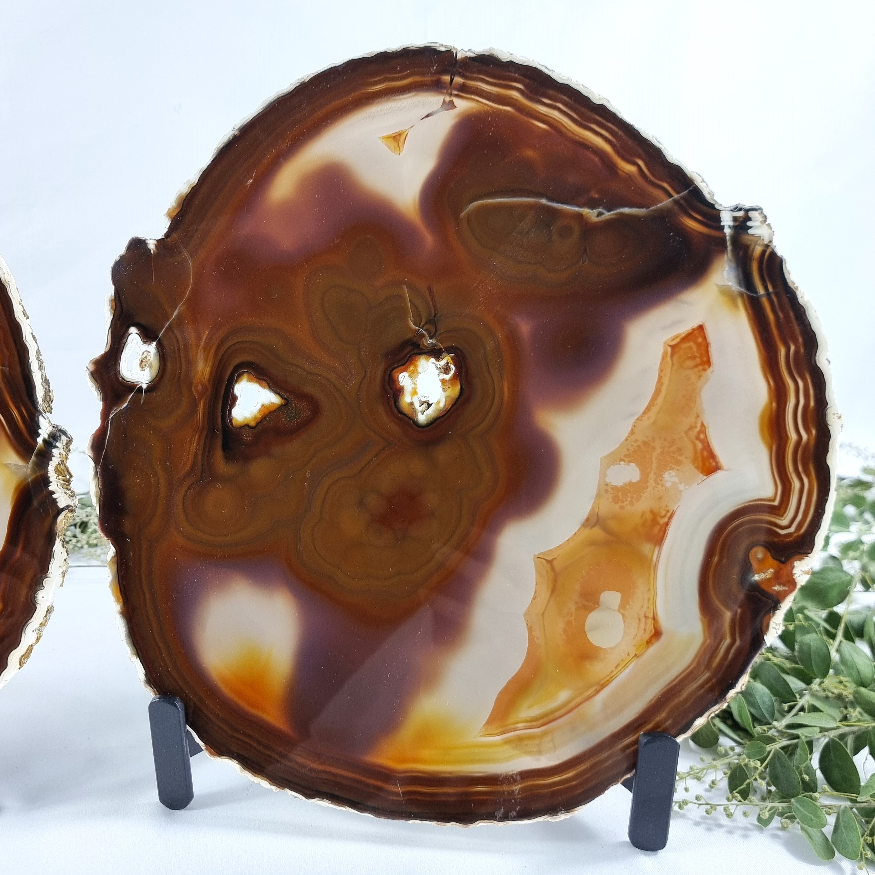 Natural Agate Slabs on Metal Stand - Special Large Natural Brazilian - Set of 2