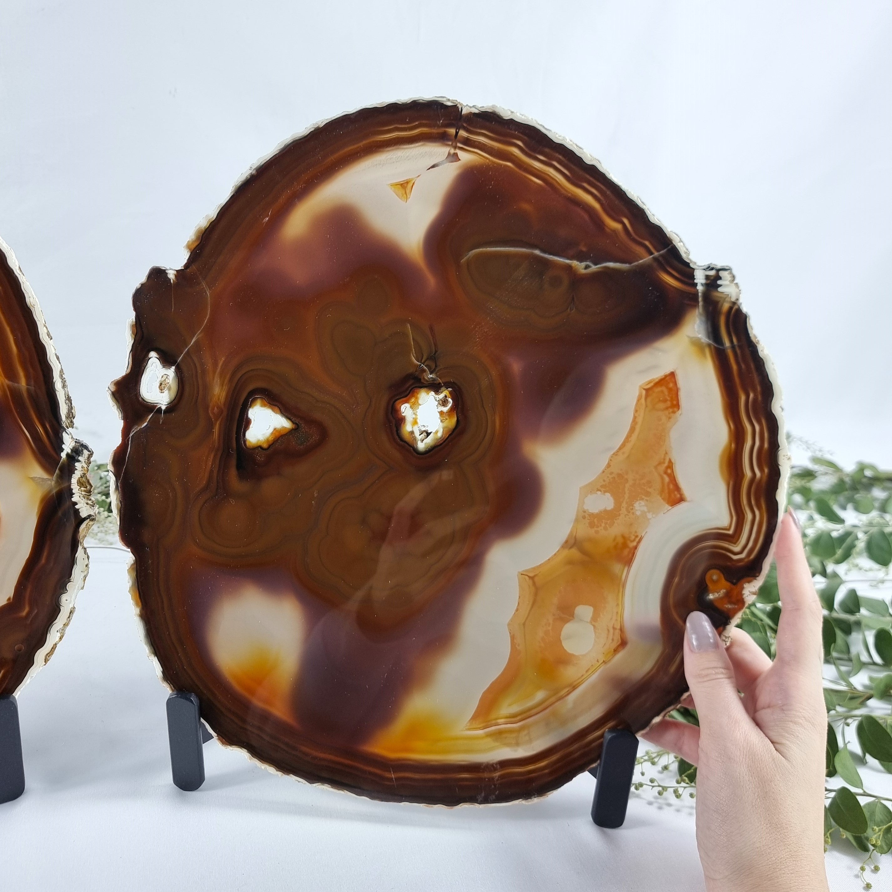 Natural Agate Slabs on Metal Stand - Special Large Natural Brazilian - Set of 2