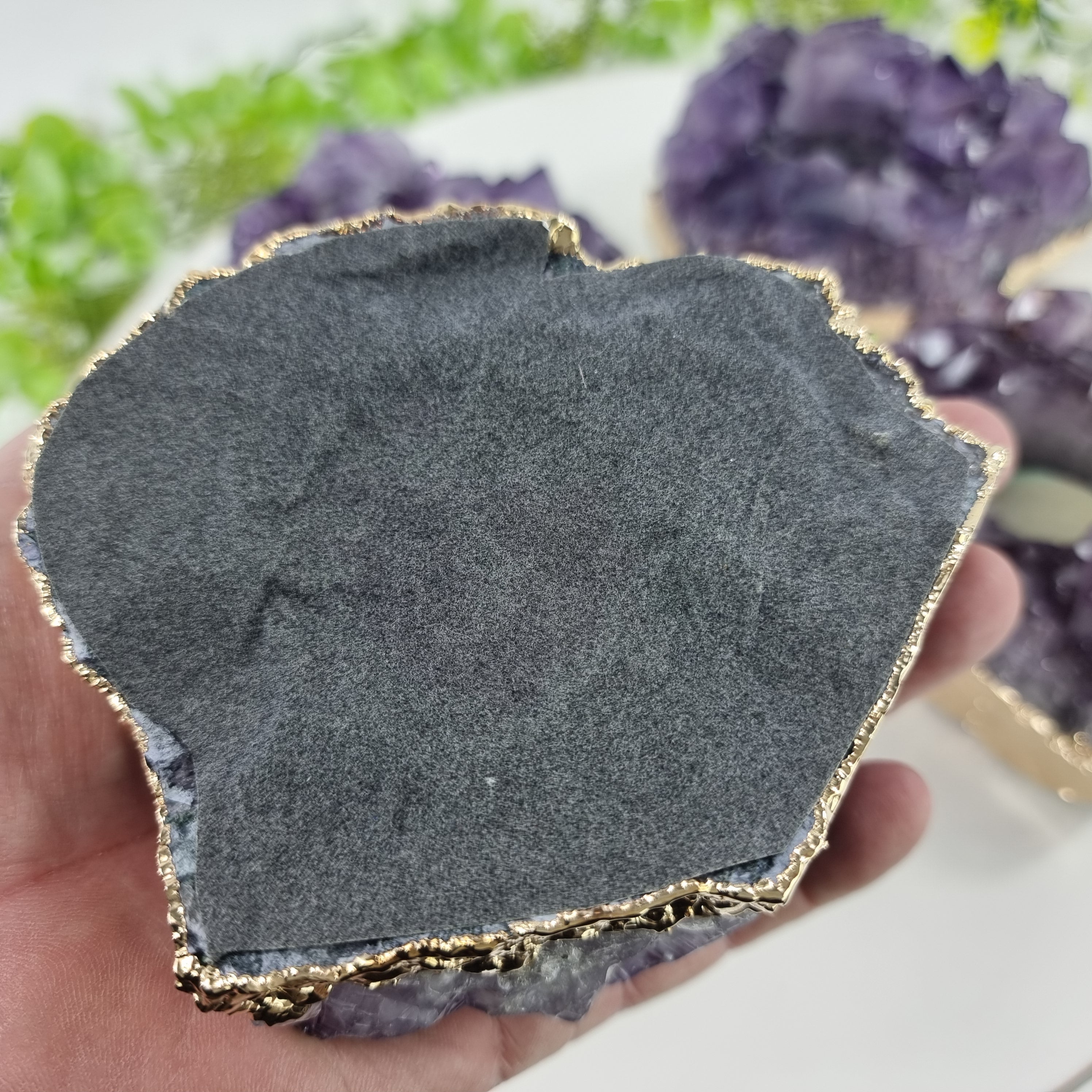 Amethyst Druse Candle Holder with Special Crystals | Gold Plated Edges | Energy, Beauty and Sophistication | Handmade BR Crystal Piece