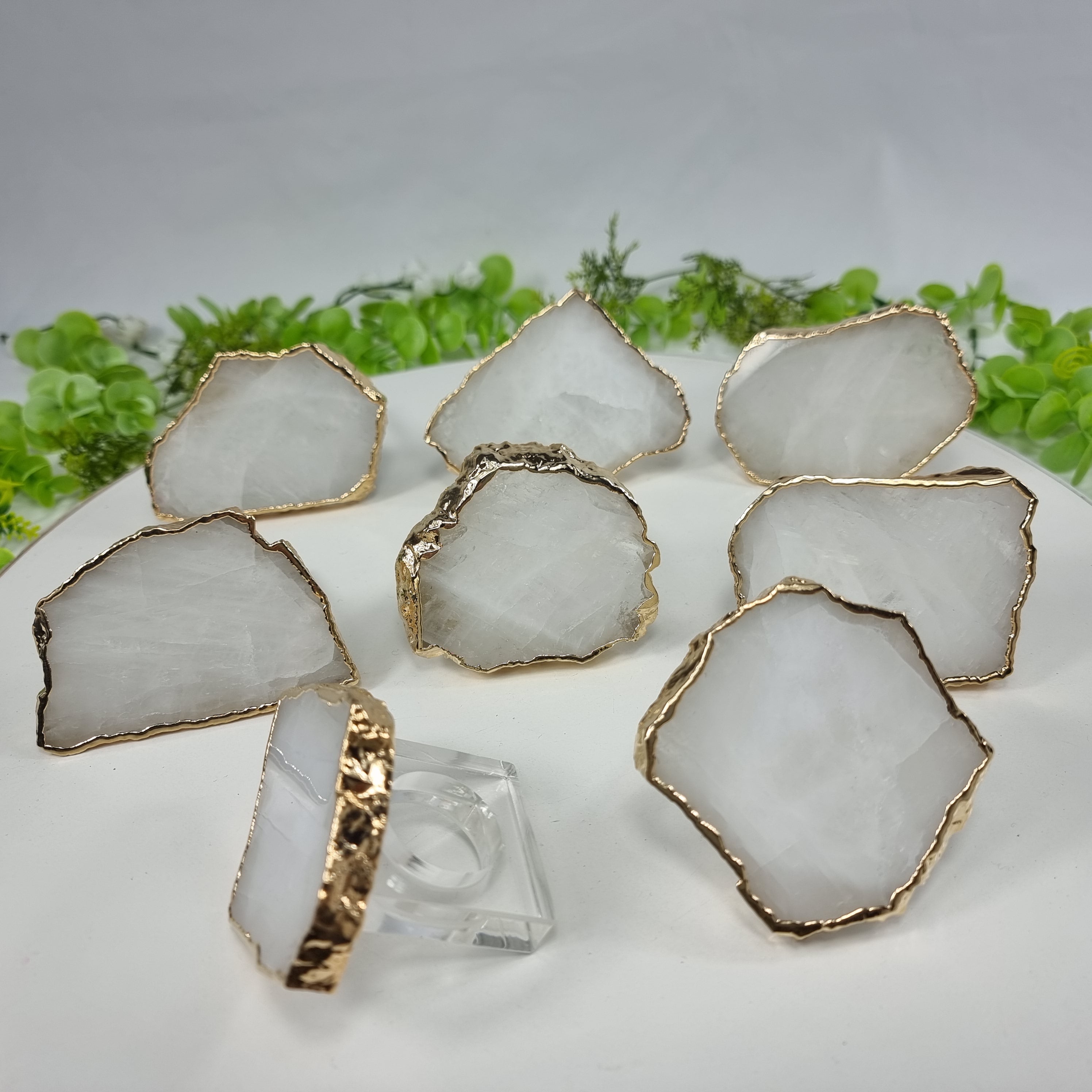 QUARTZ WHITE Napkin Holder with Acrylic | 6 units | Size 7 to 9 cm | Handmade Piece BR Crystals