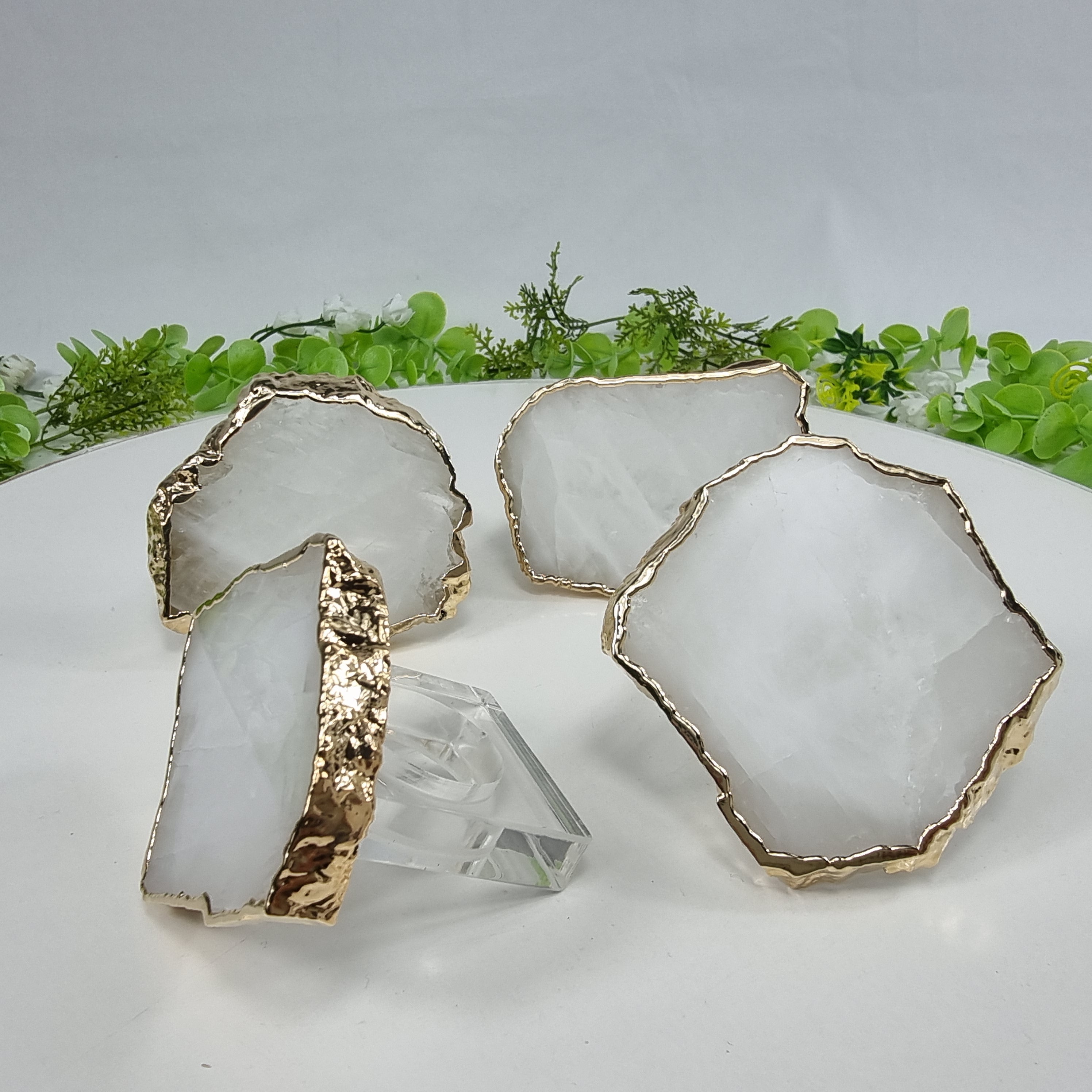 Servilleteros CUARZO BLANCO con Acrílico | 6 unidades | Tamaño de 7 a 9 cm | Pieza Artesanal BR Crystals