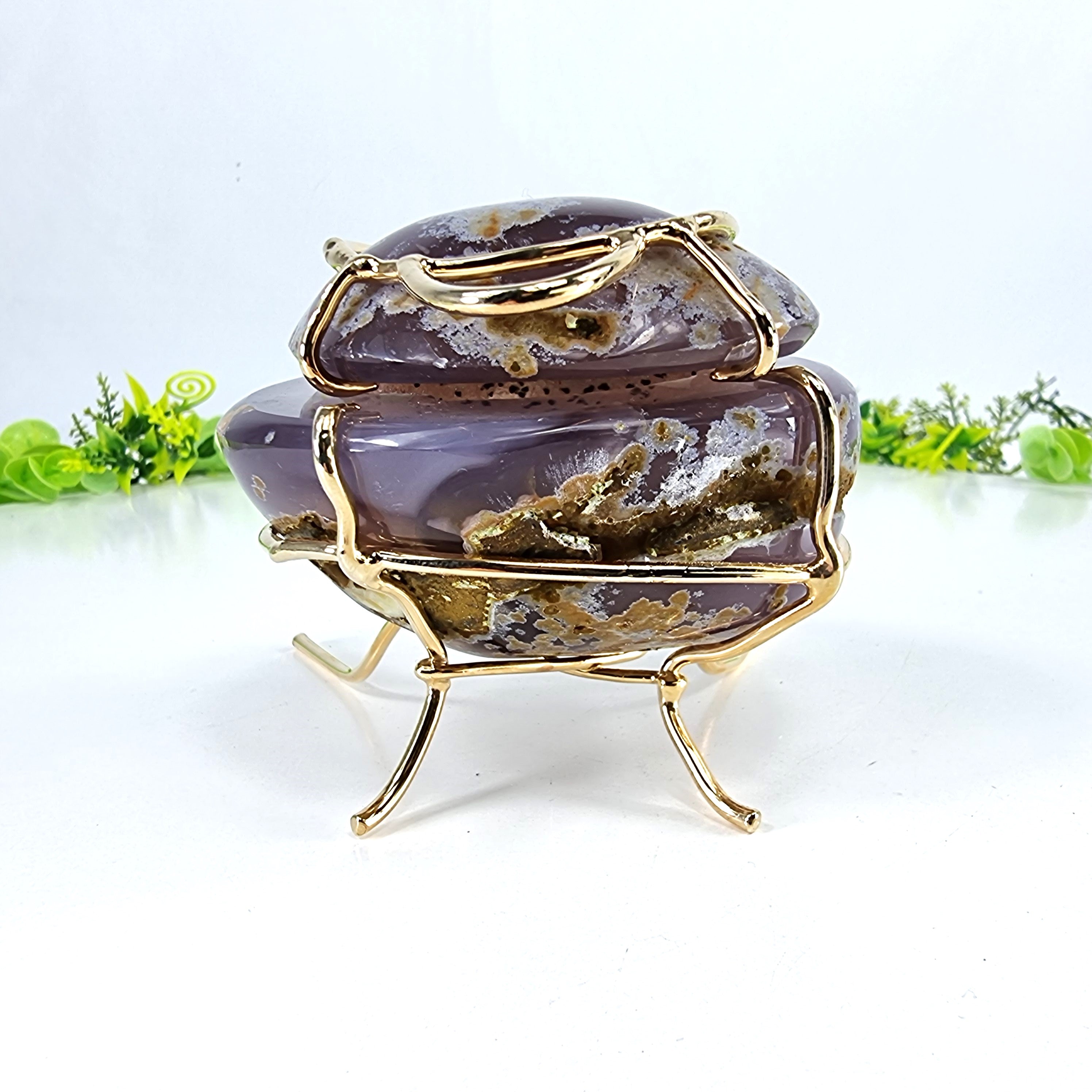 Polished Agate Geodes Jewelry Holder with Crystals One Piece