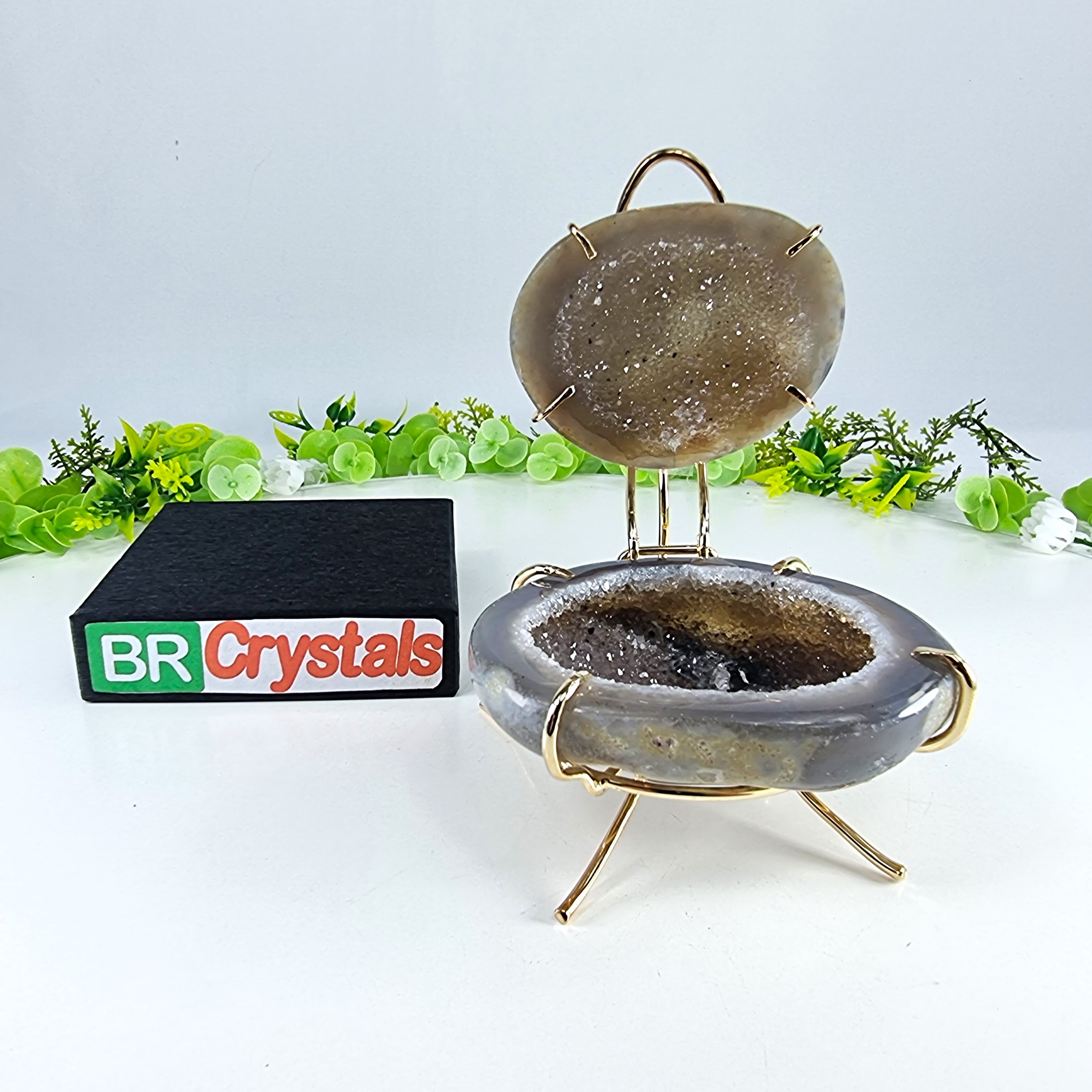 Polished Agate Geodes Jewelry Holder with Crystals One Piece