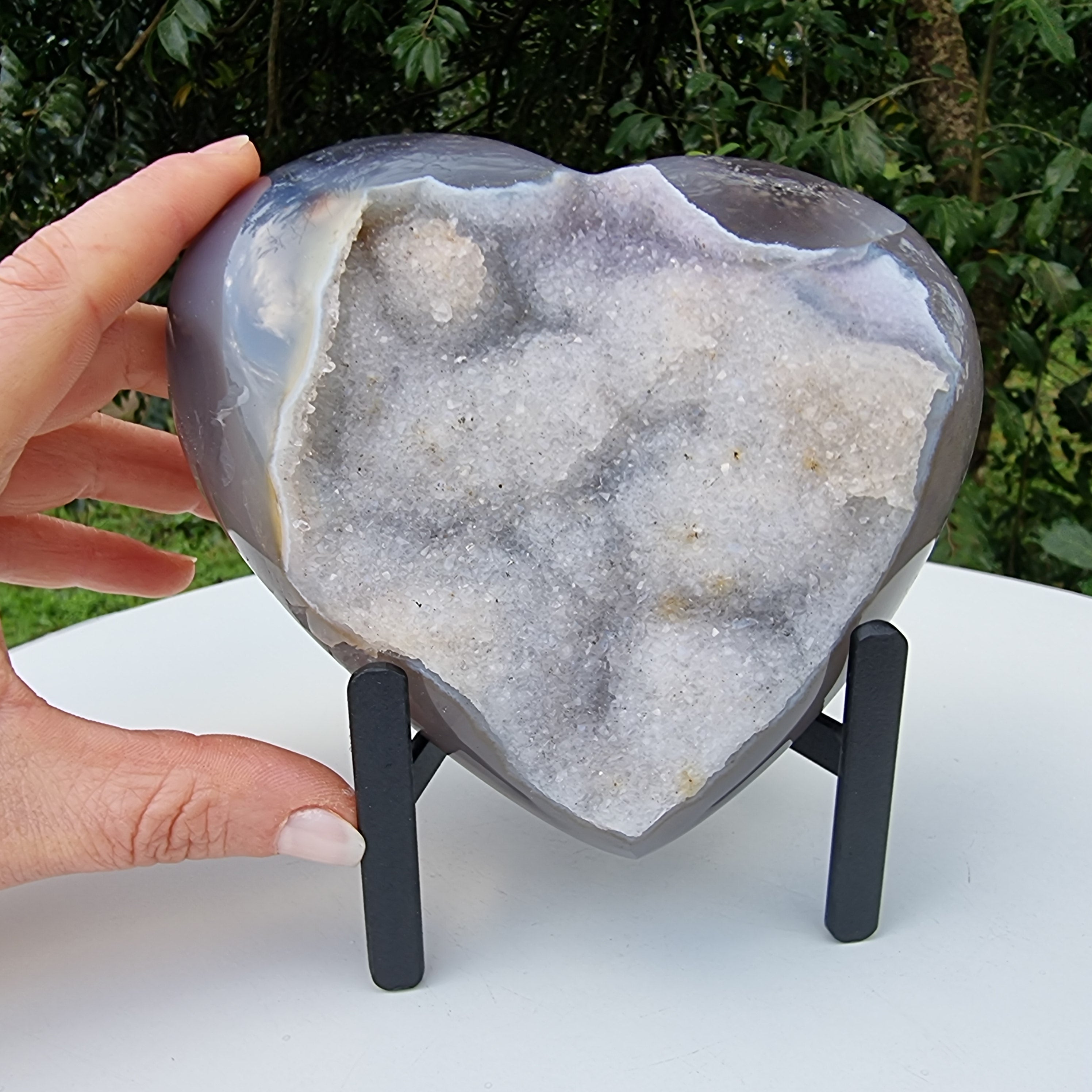 Agate Heart Geode, Extra Quality, metal stand, 1.39 lbs & 4.51" Tall #by Brcrystals