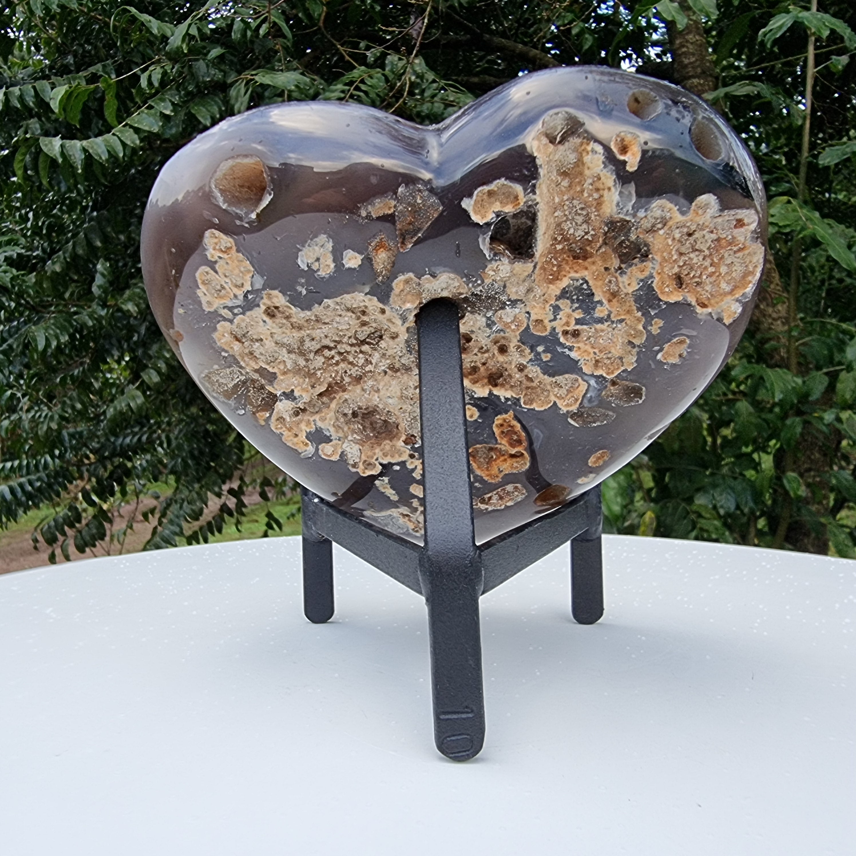 Agate Heart Geode, Extra Quality, metal stand, 1.39 lbs & 4.51" Tall #by Brcrystals
