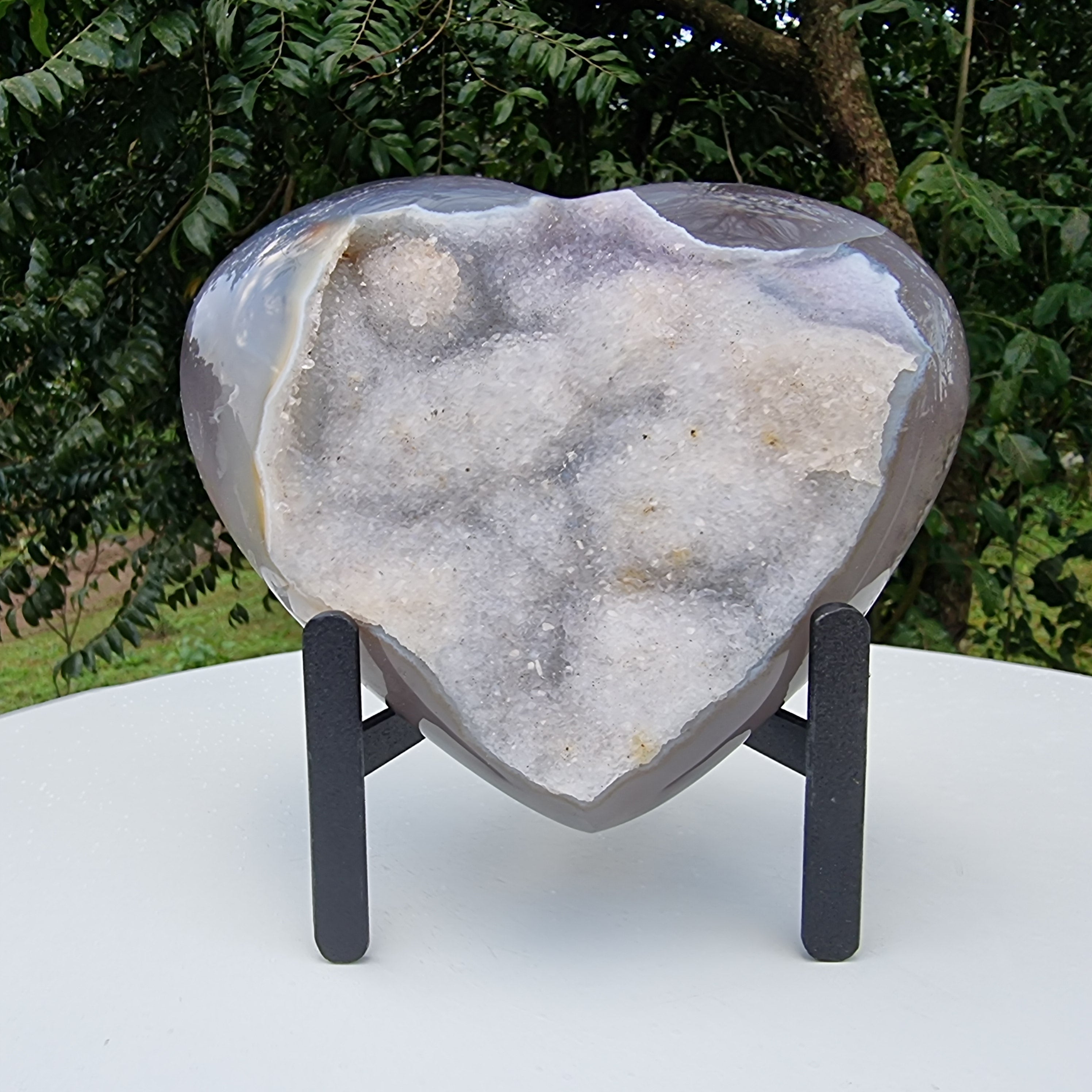 Agate Heart Geode, Extra Quality, metal stand, 1.39 lbs & 4.51" Tall #by Brcrystals