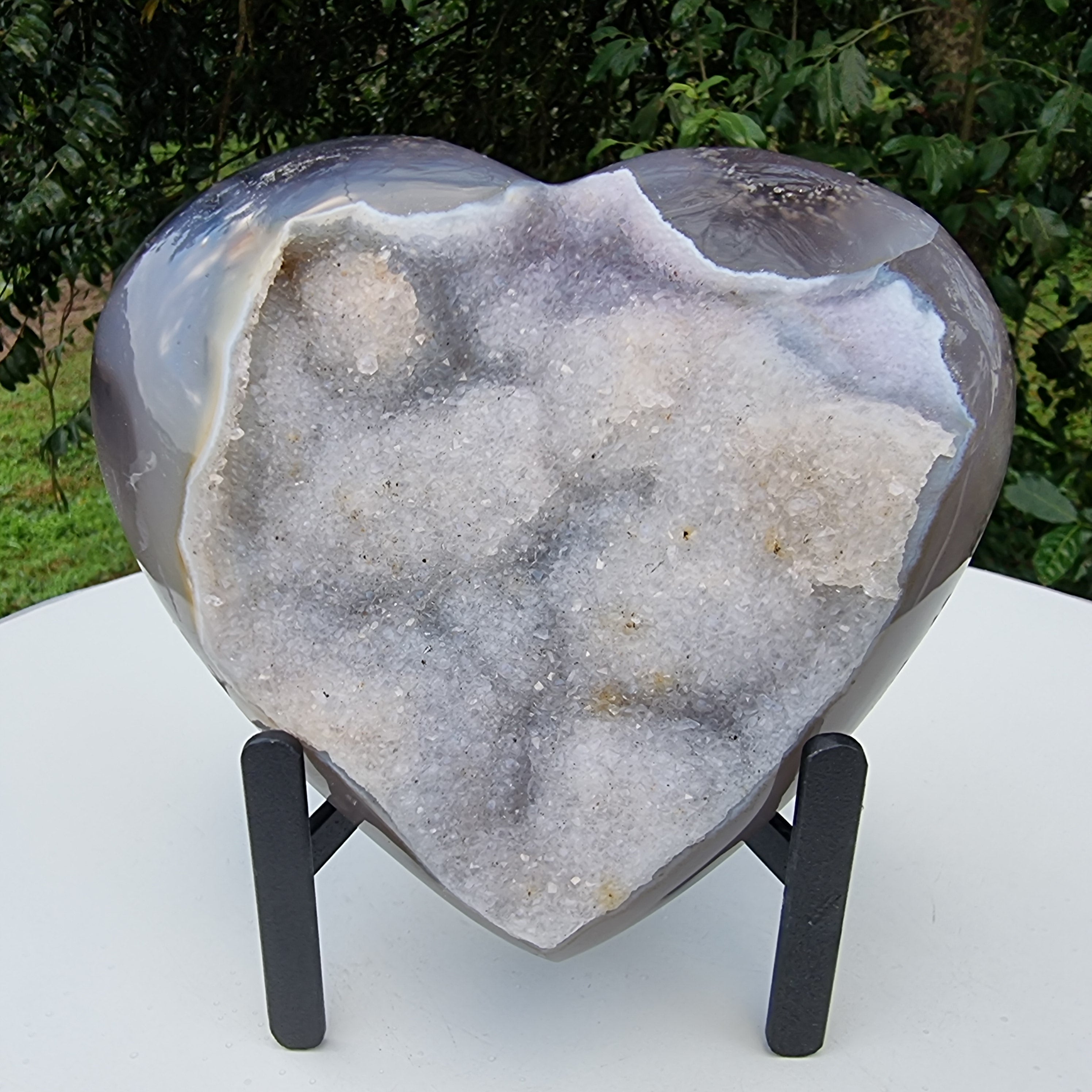 Agate Heart Geode, Extra Quality, metal stand, 1.39 lbs & 4.51" Tall #by Brcrystals
