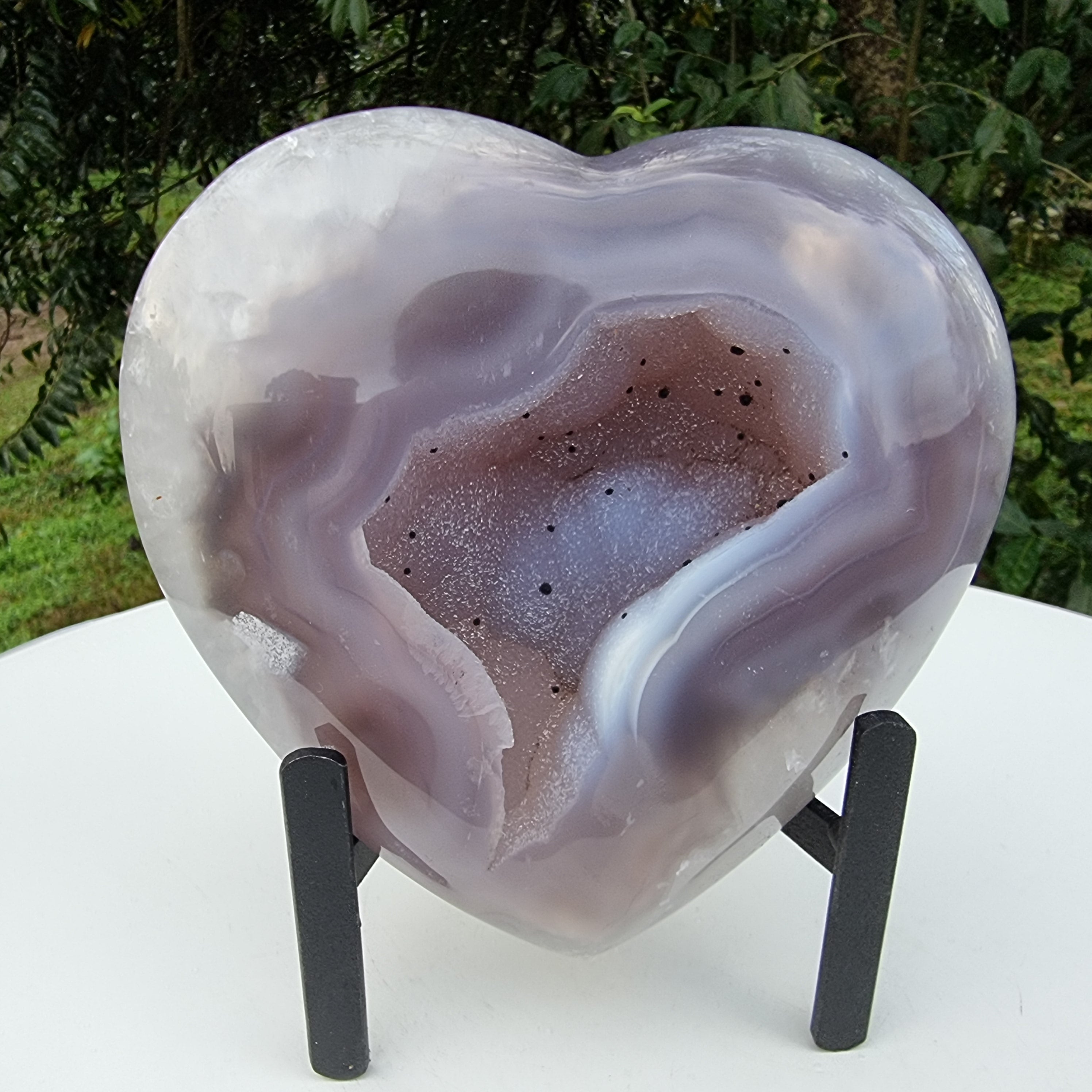 Agate Heart Geode, Extra Quality, metal stand, 1.39 lbs & 4.51" Tall #by Brcrystals