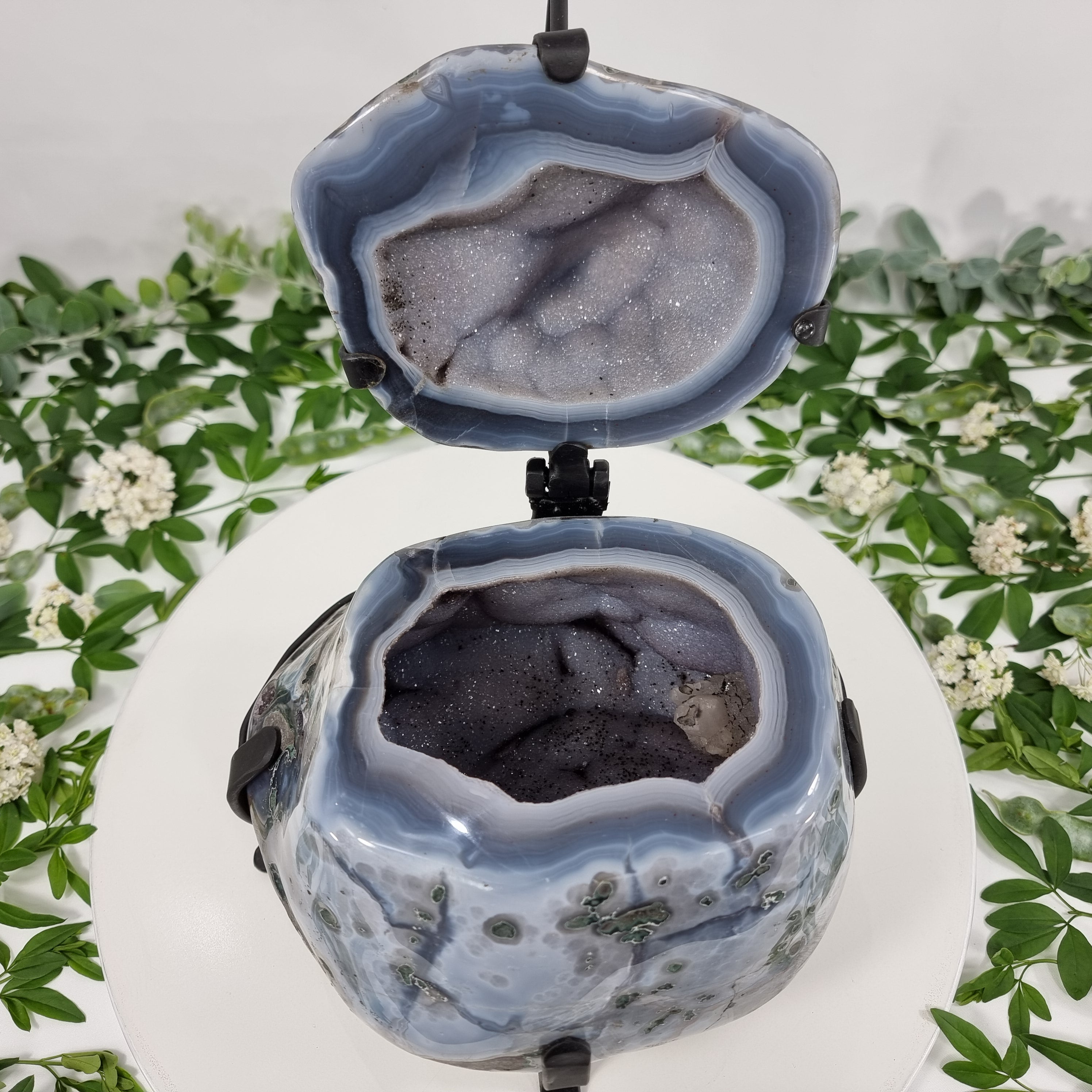 Polished Agate Geodes Jewelry Holder with Crystals One Piece