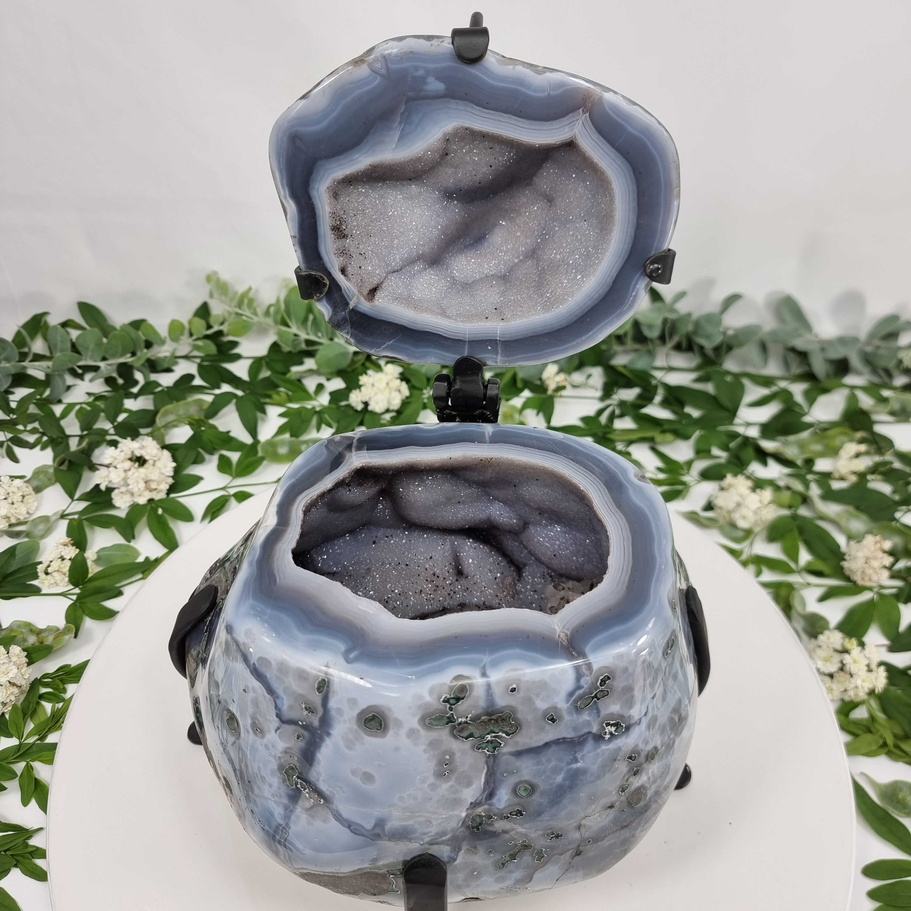 Polished Agate Geodes Jewelry Holder with Crystals One Piece