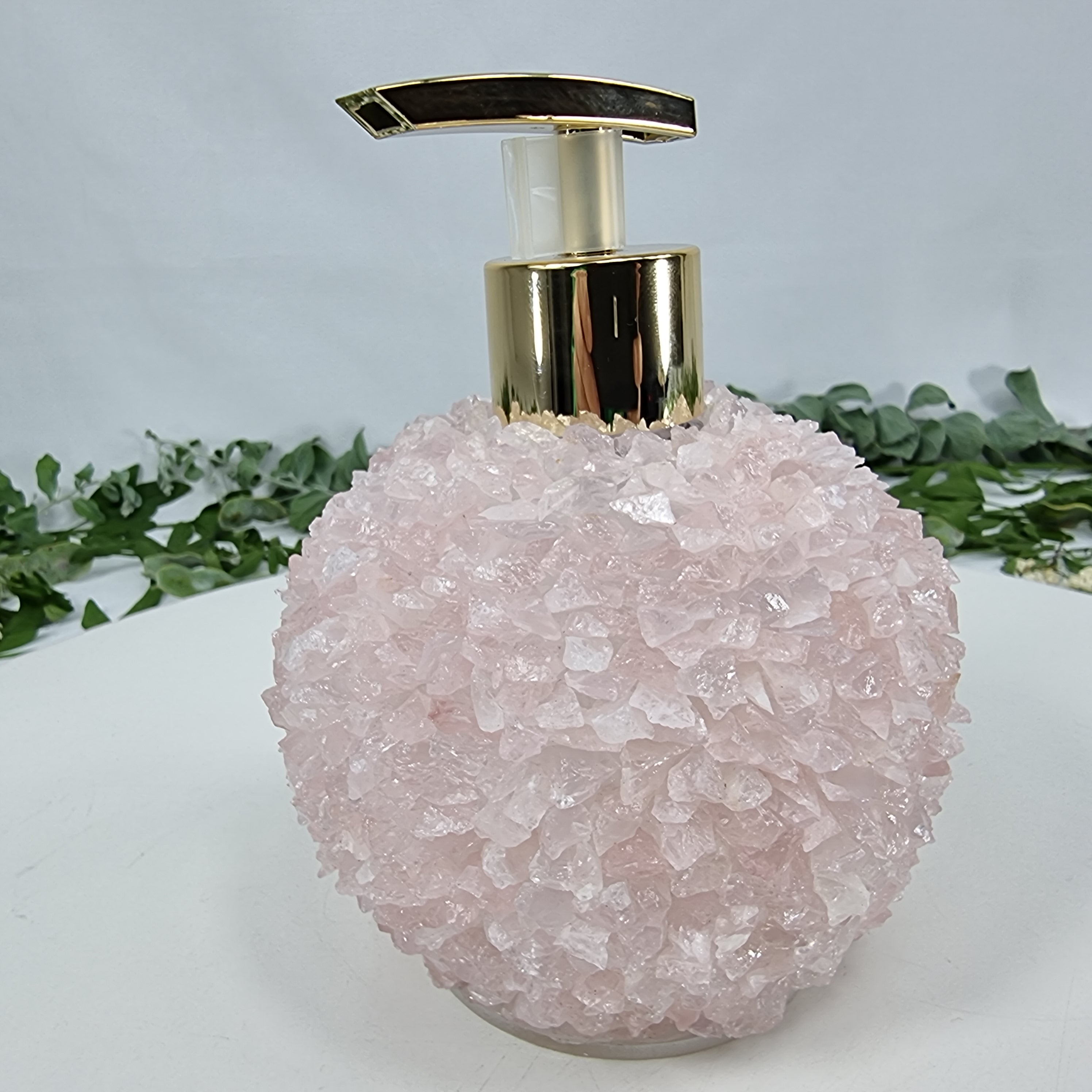 Rose Quartz Soap Dispenser | Extra Quality height 15 cm | Golden and Silver Nozzle | Energy, Beauty and Sophistication