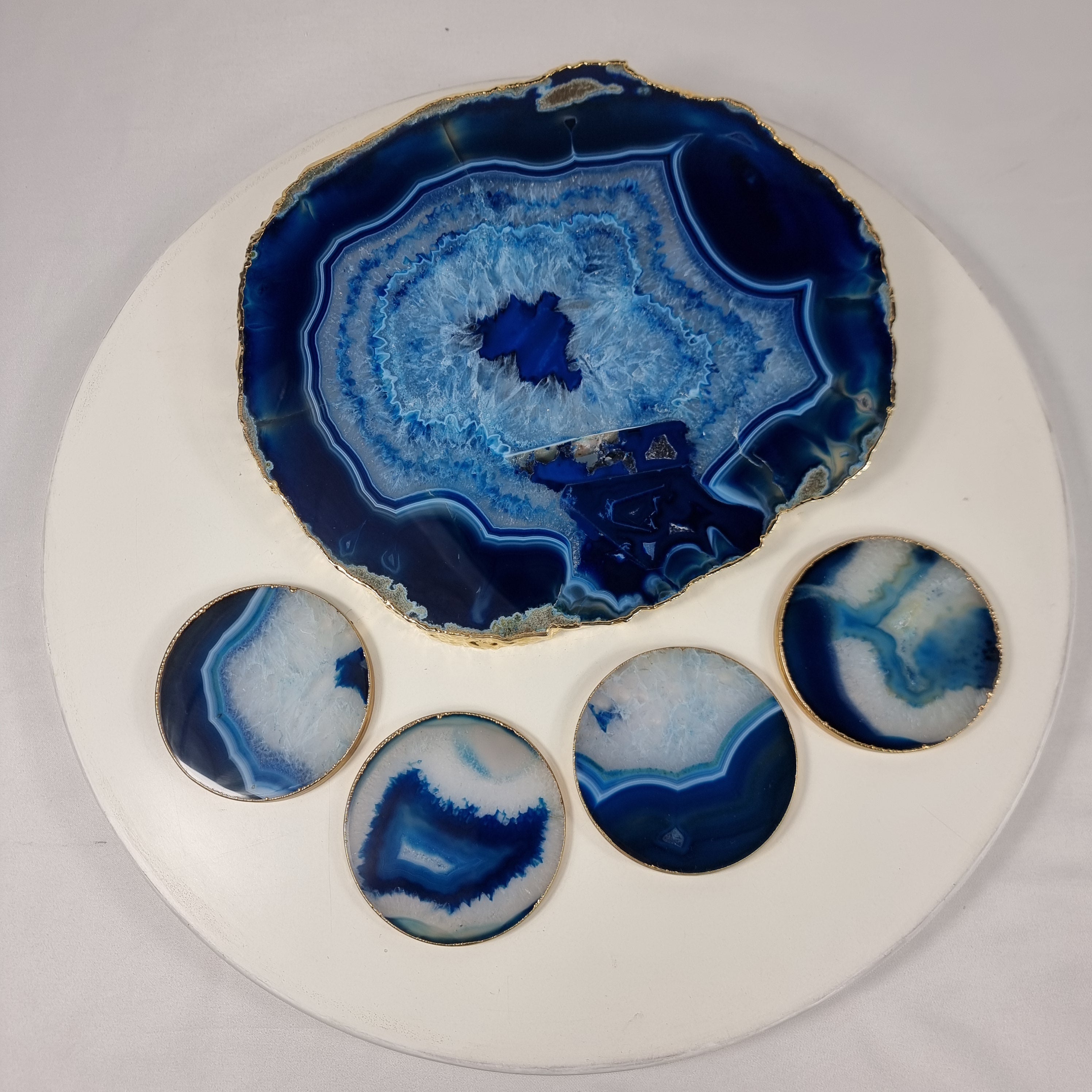 Tray with Natural BLUE Agate Coasters | 5 Units | Size 30 cm | Handmade Piece BR Crystals