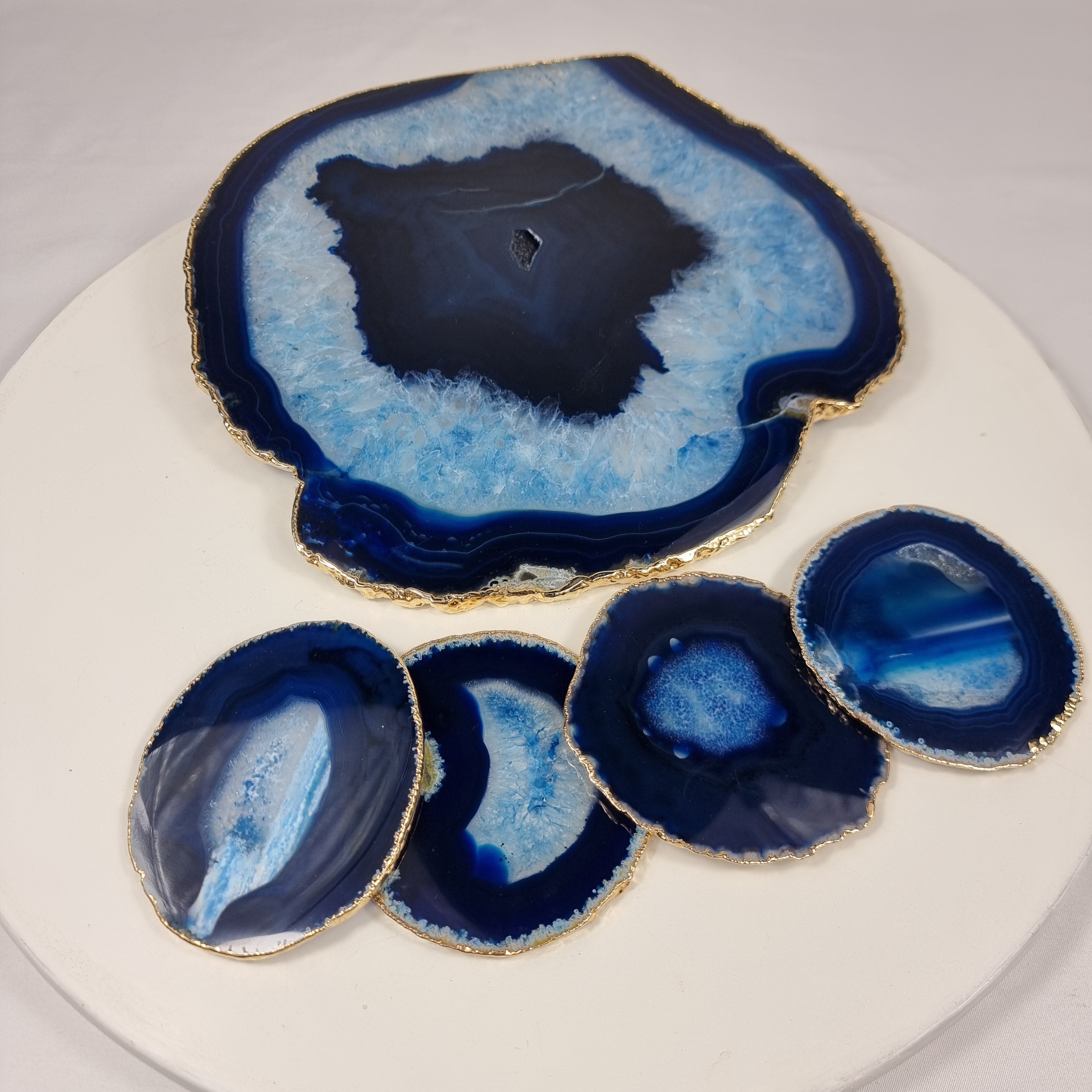 Tray with Natural BLUE Agate Coasters | 5 Units | Size 30 cm | Handmade Piece BR Crystals
