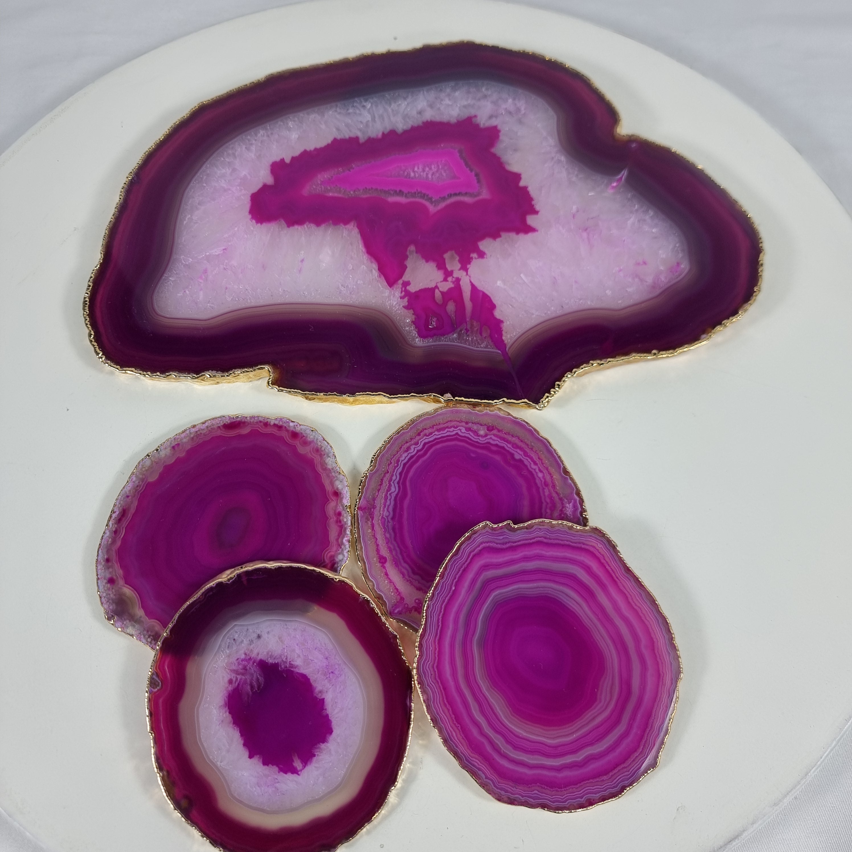 Agate PINK Tray with Cup Holders | 5 Units | Size 30 cm | BR Crystals Handmade Piece