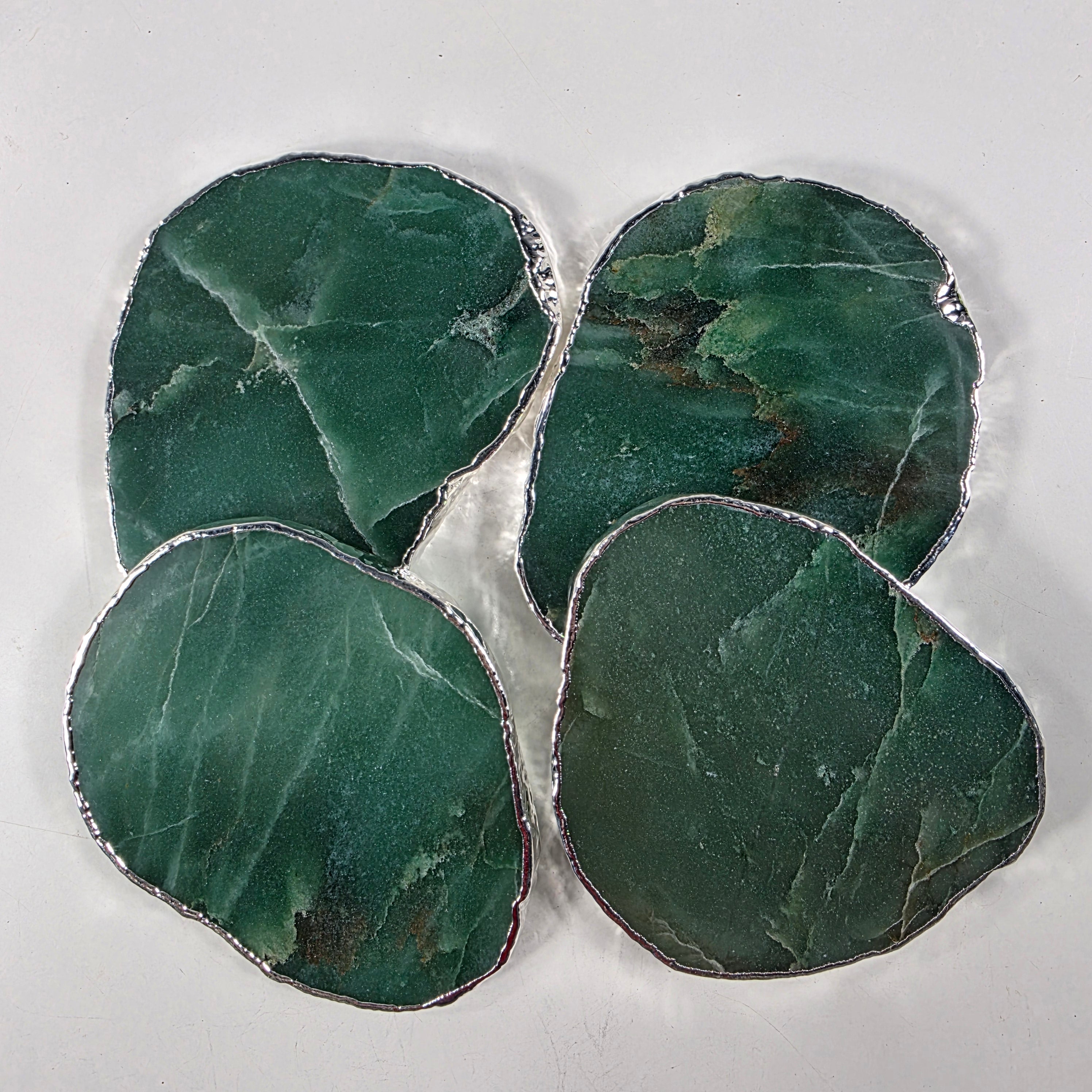 Posavasos de Cuarzo Verde BAÑO Plata | 4 unidades | Altura de 8 a 10 cm | Pieza Artesanal BR Crystals
